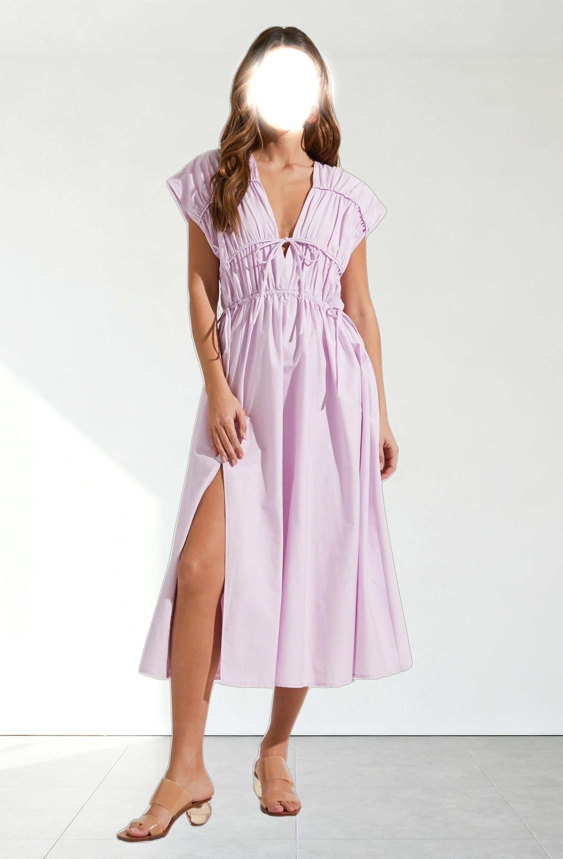 Lorrie Sleeveless Ruched Midi Dress