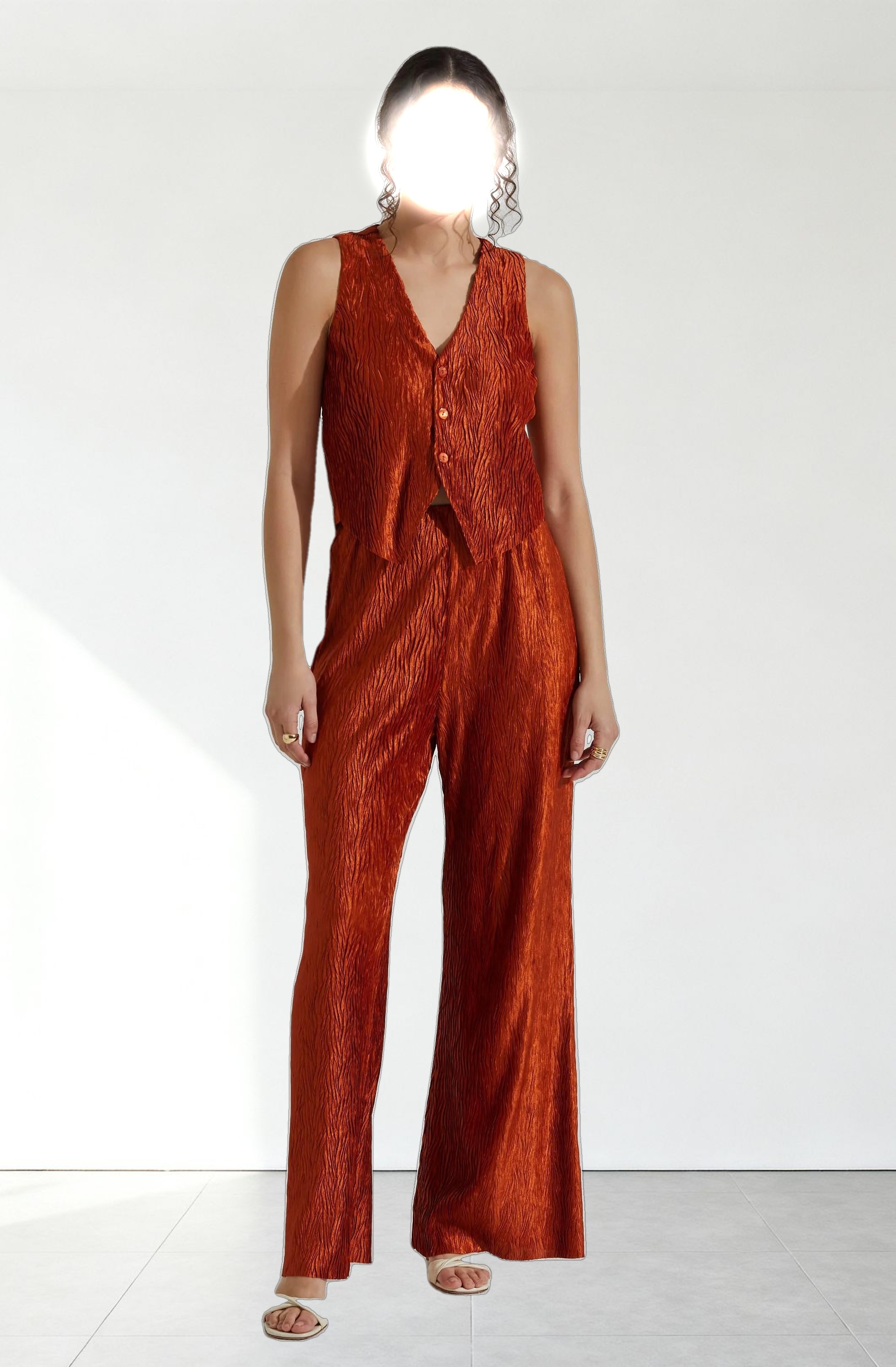 Wide Leg Plisse Pants