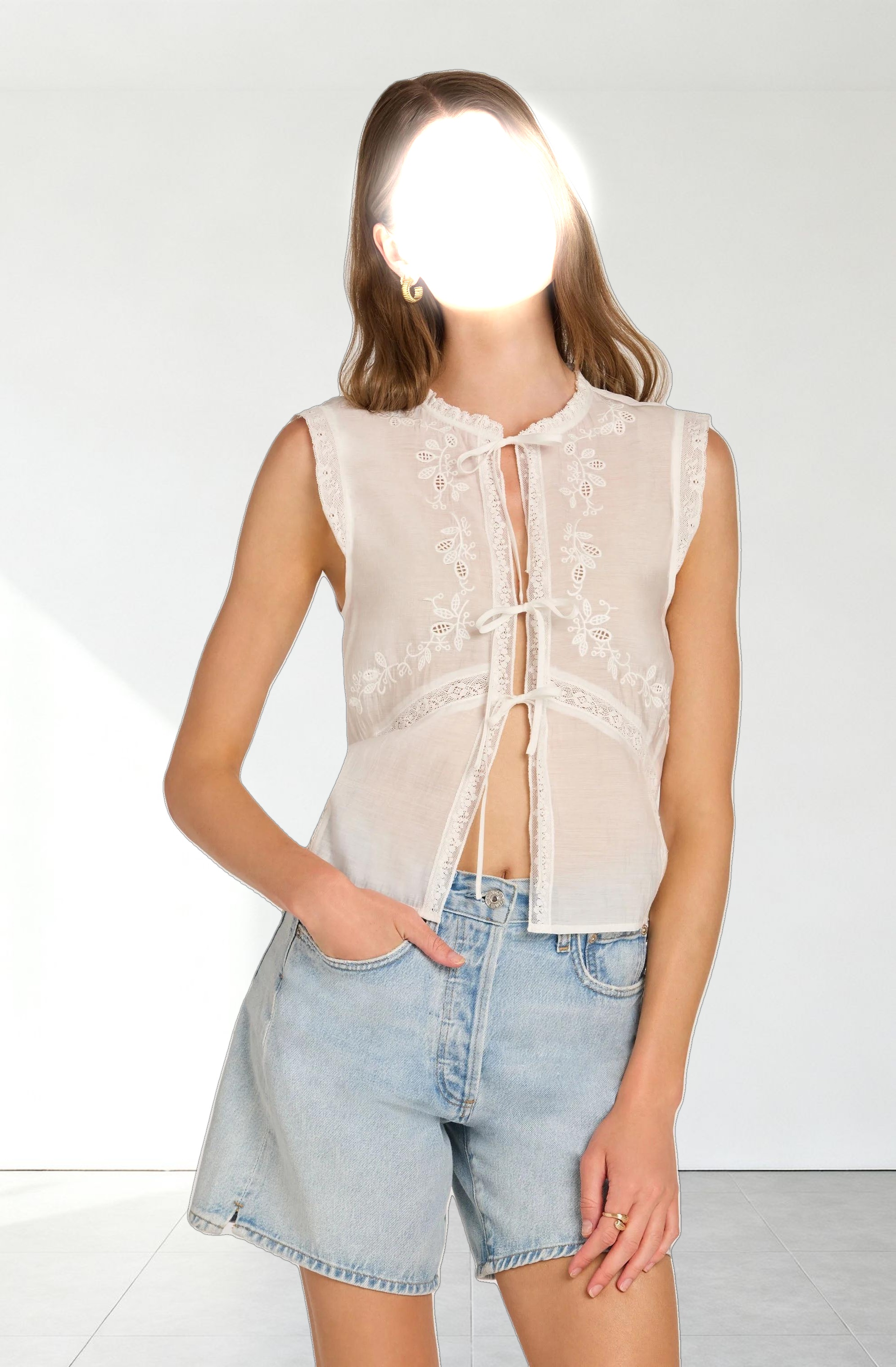 Lace Trim Tie-Front Top
