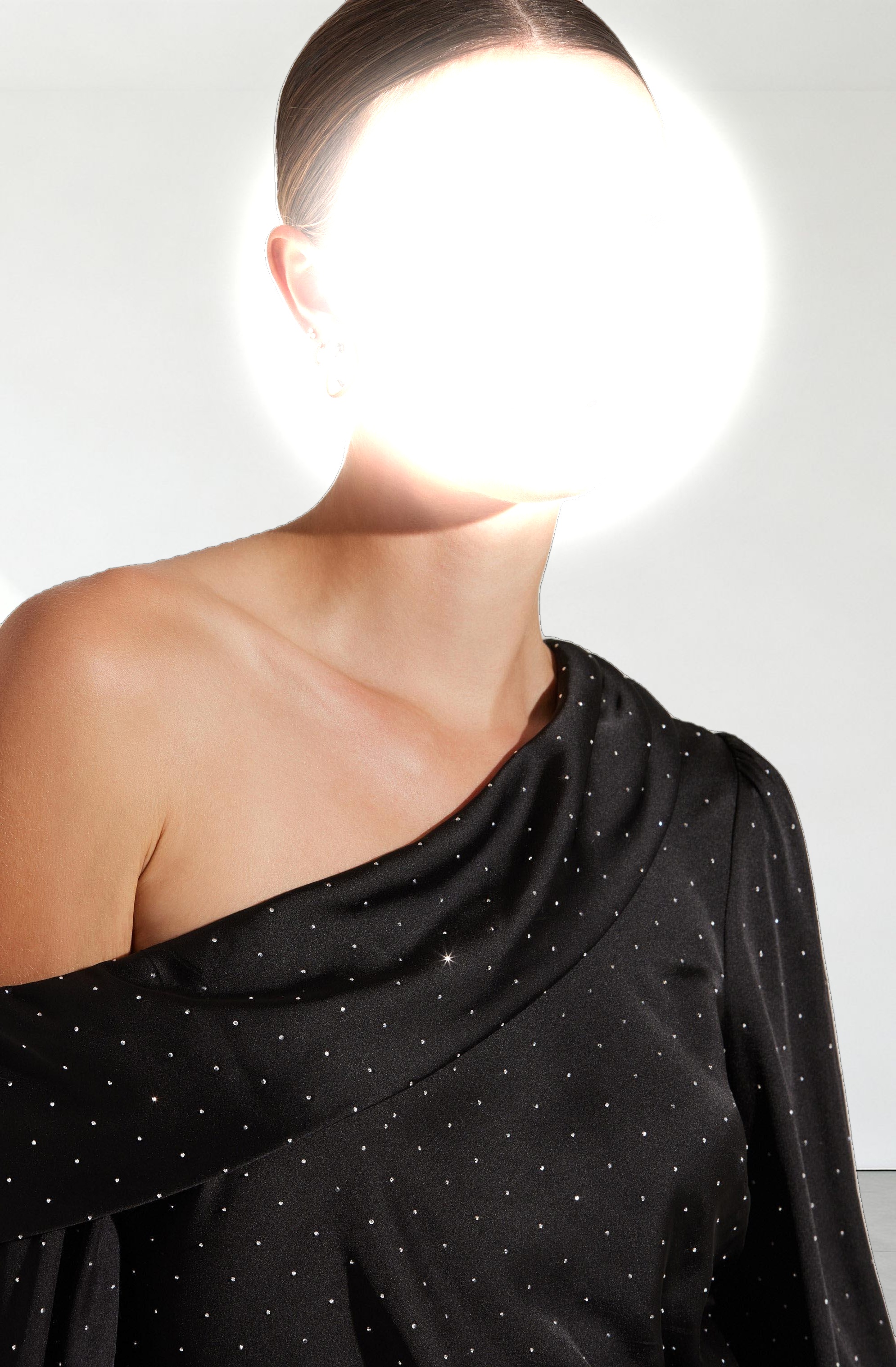 Ellen Satin Rhinestone One Shoulder Top