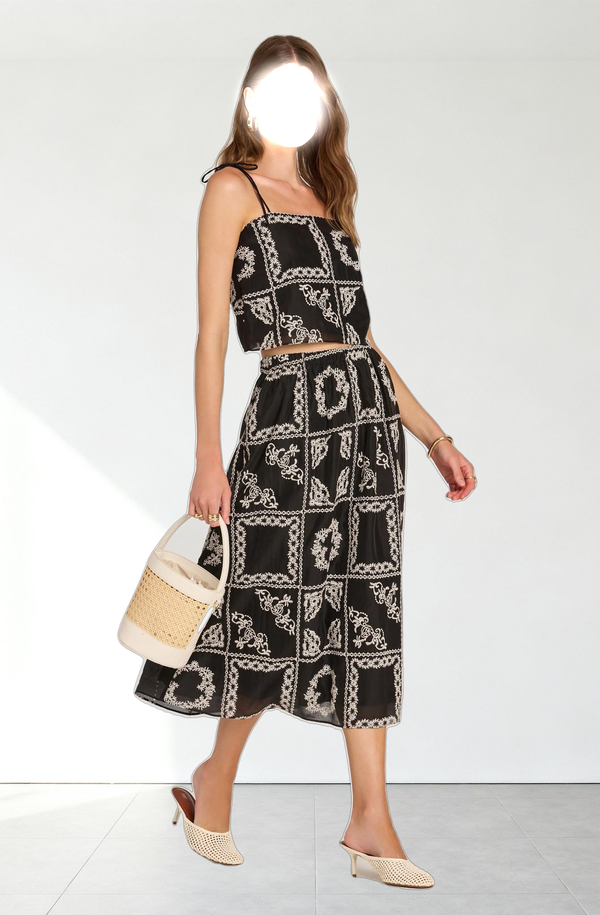 Tie-strap Embroidered Cutwork Top