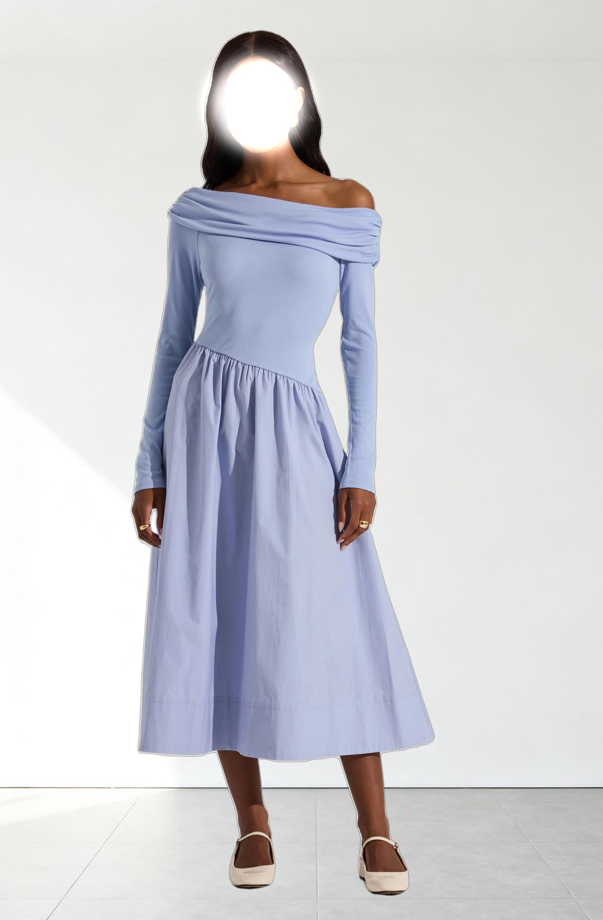 Mixed Media Off Shoulder Dress