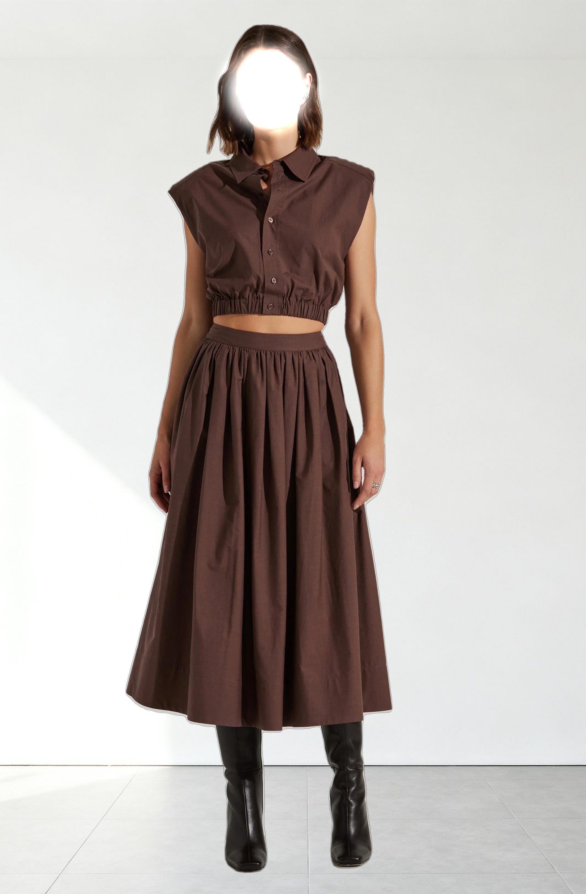 Bysen Padded Shoulder Button-Up Top