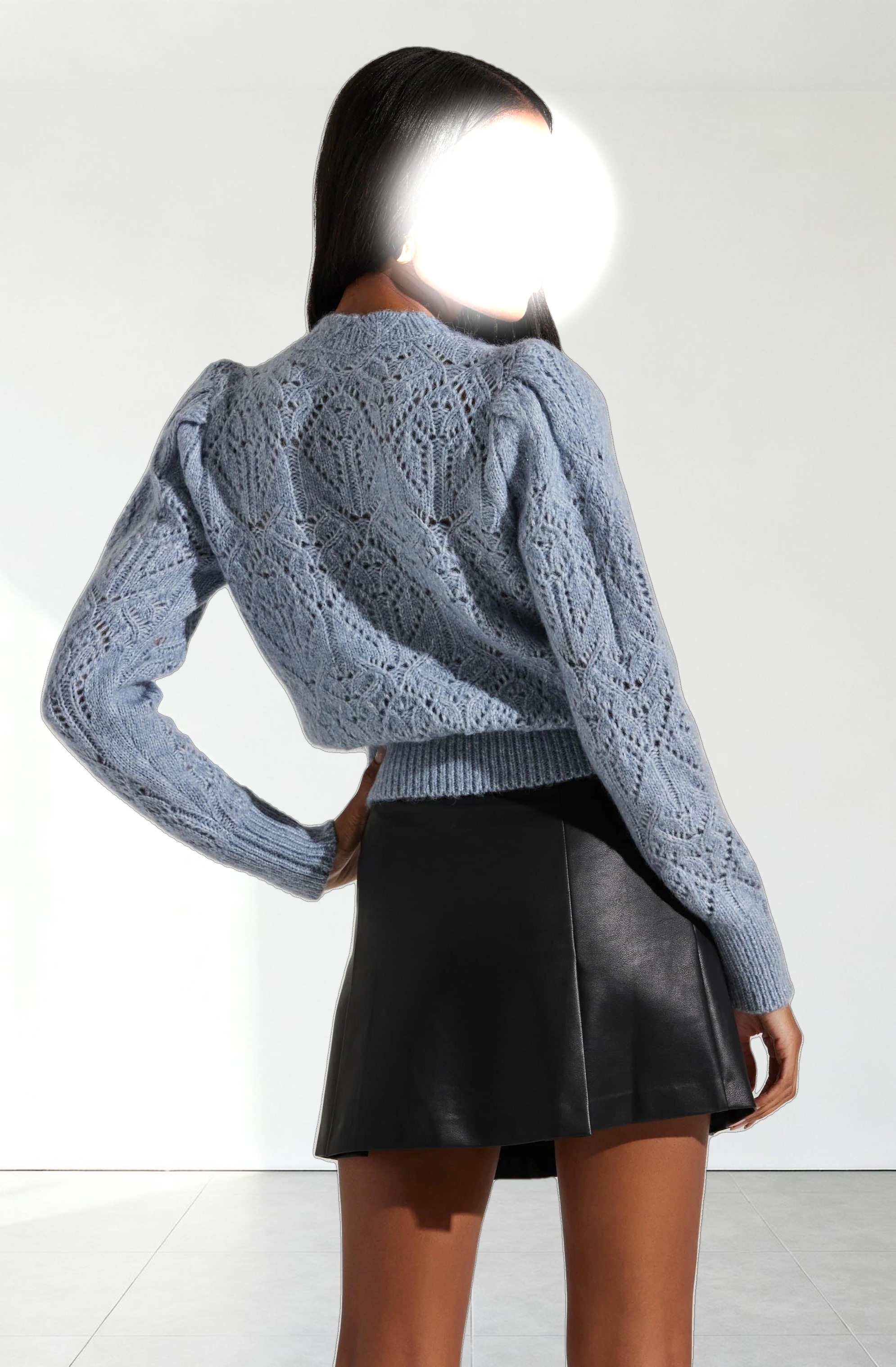 Evy Pointelle Puff Sleeve Sweater