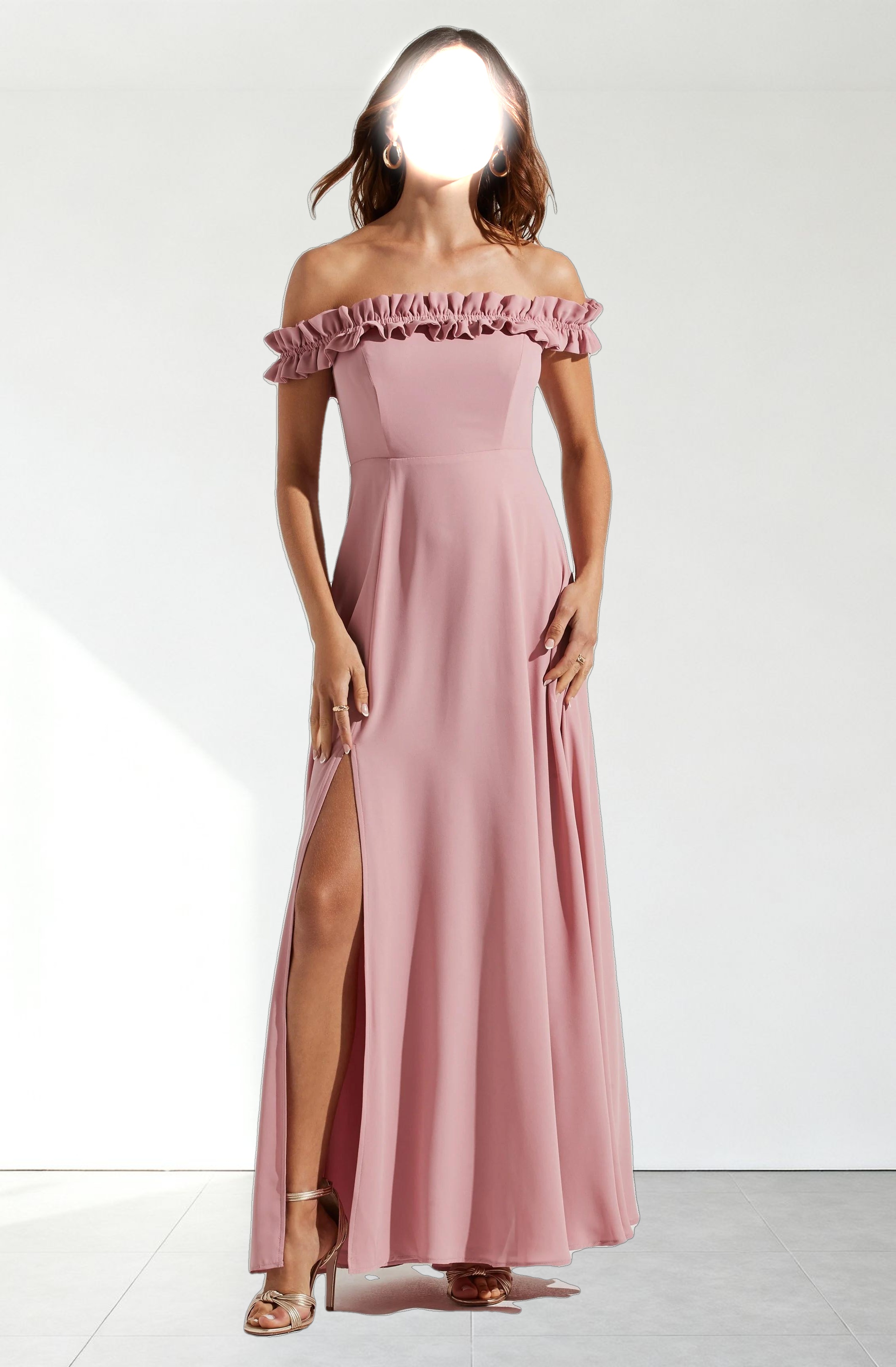 Venetia Off Shoulder Ruffle Trim Maxi Dress