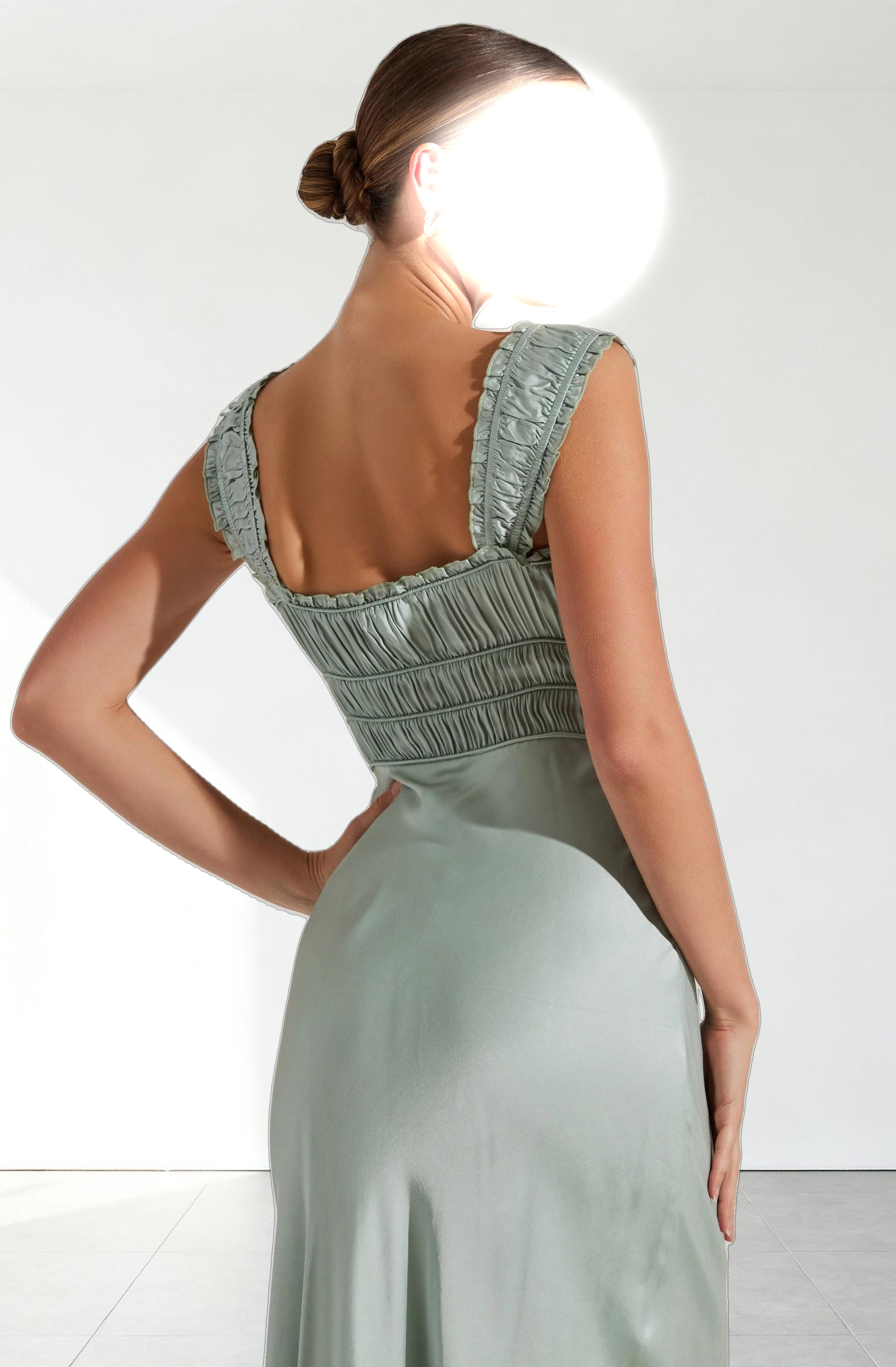 Enola Satin Smocked Midi Dress