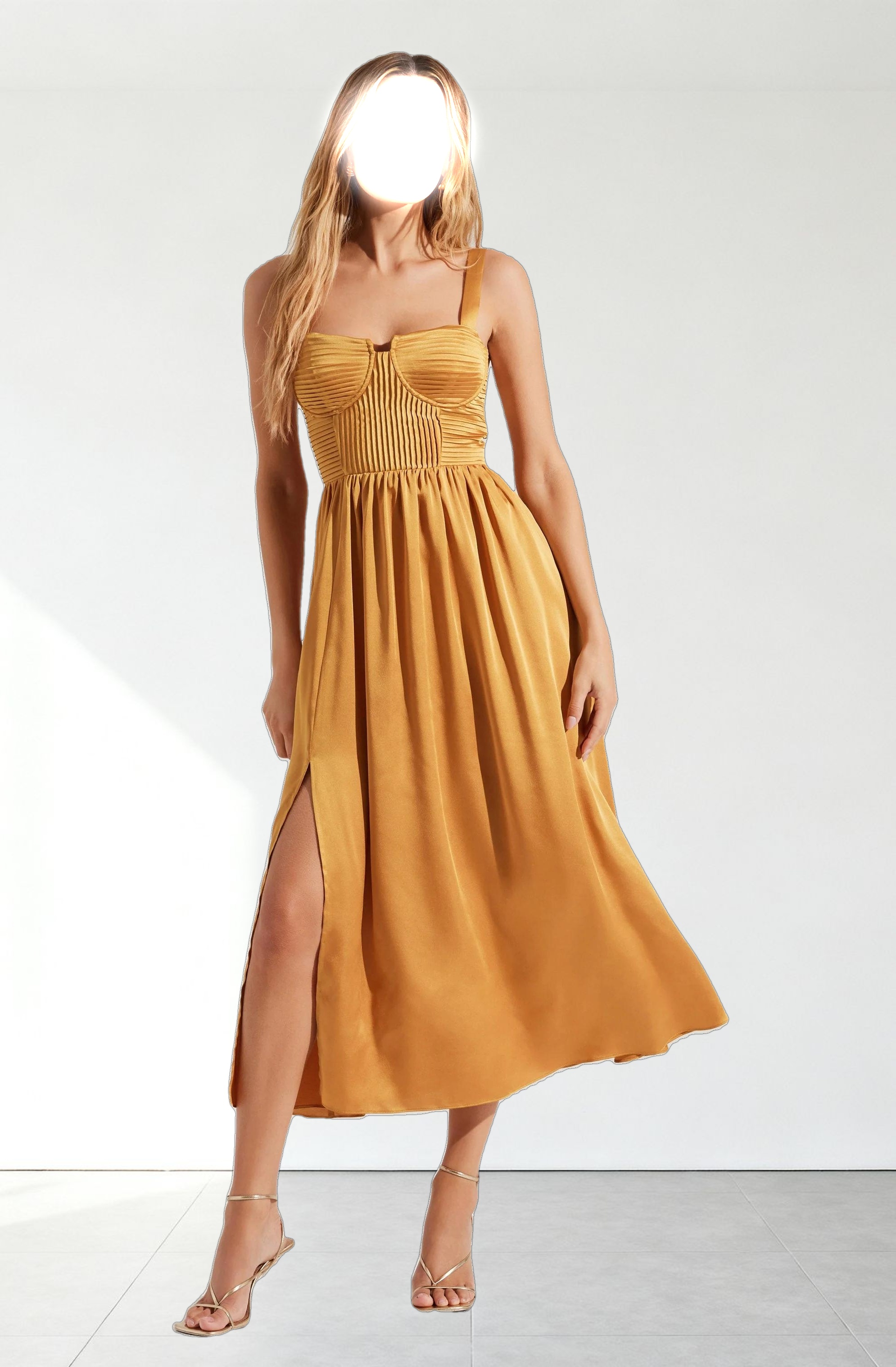 Pleated Bustier Midi Dress