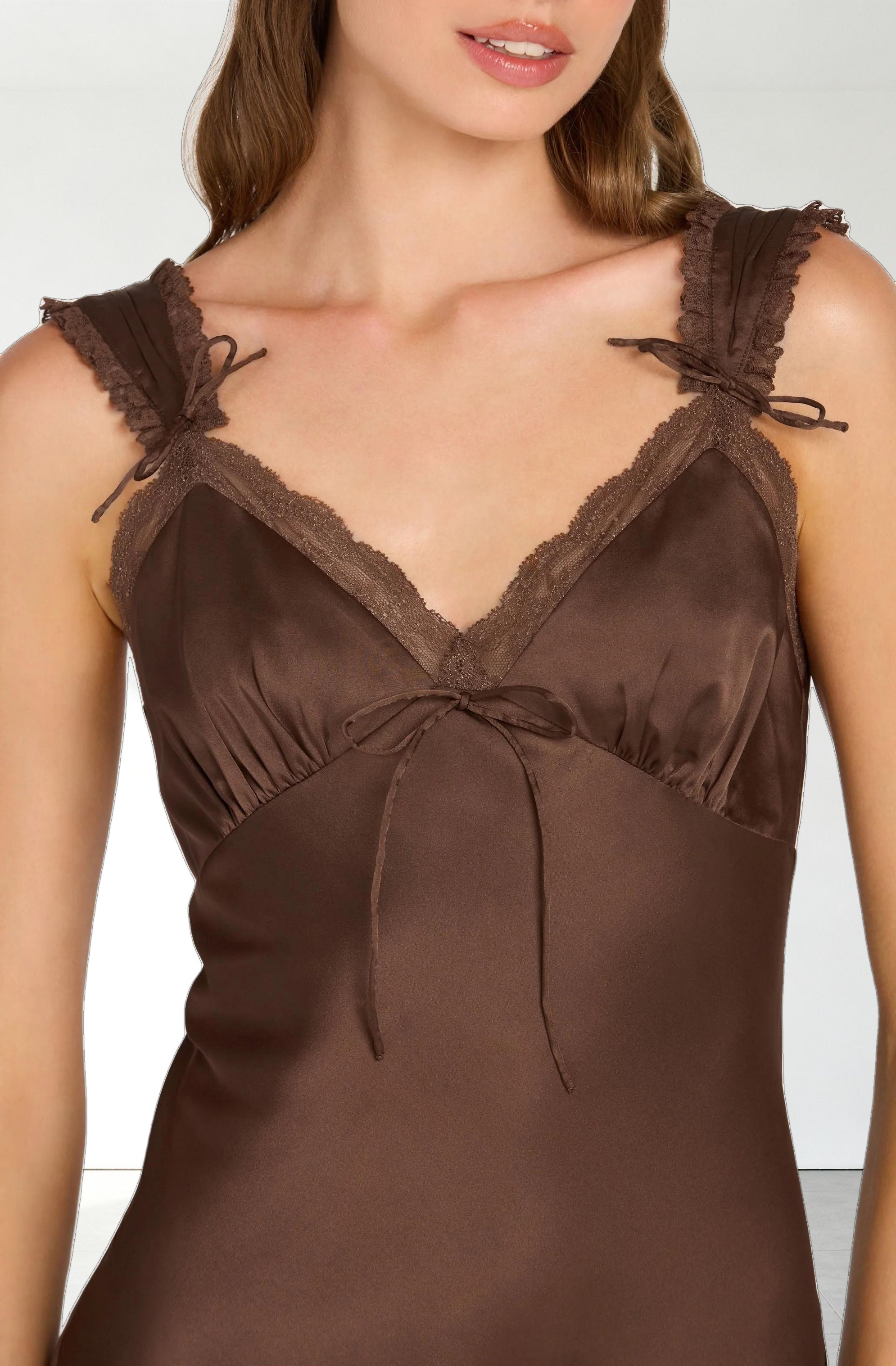 Lace Trim Satin Slip Dress