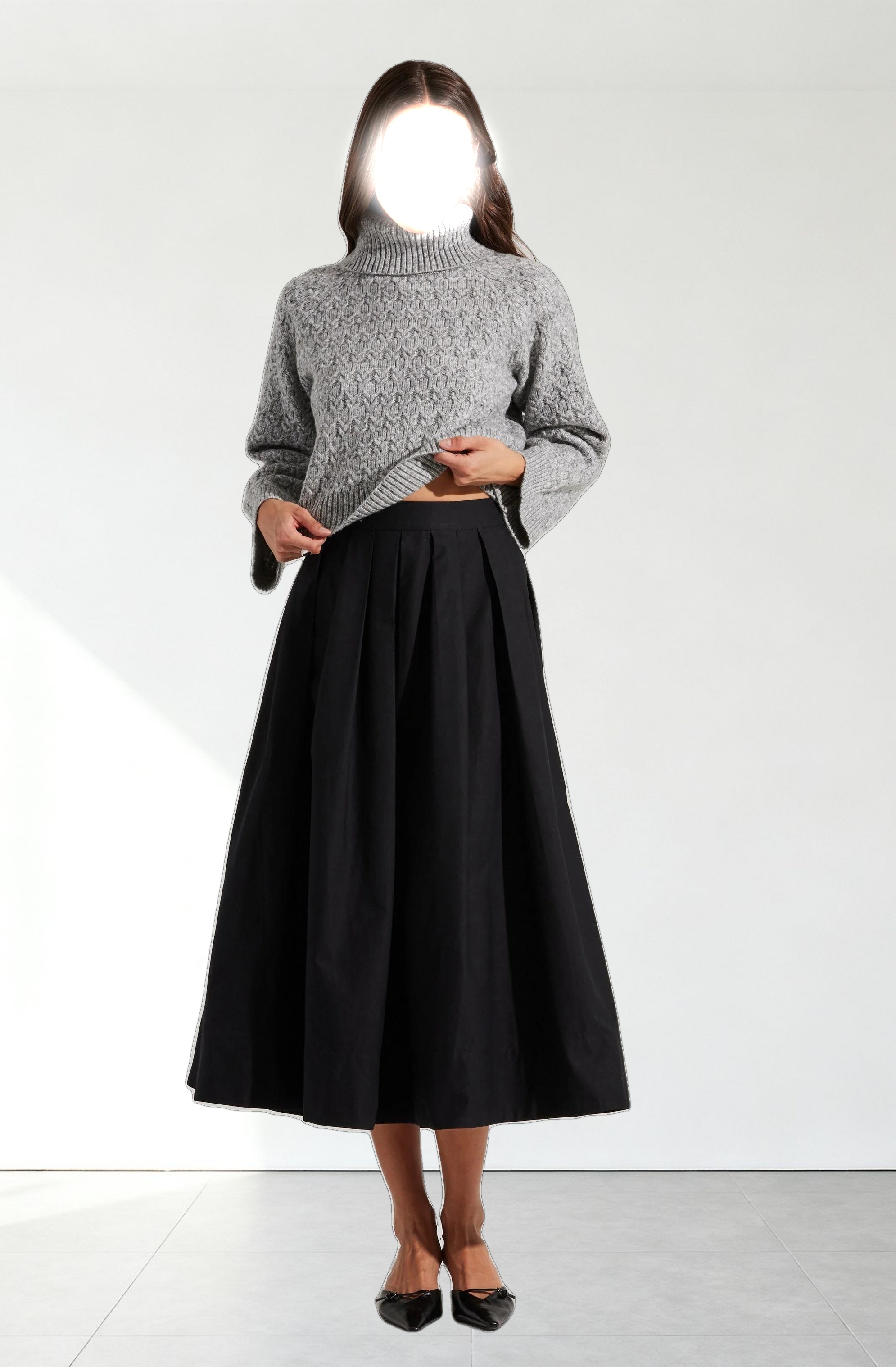 Full Flared Poplin Midi Skirt