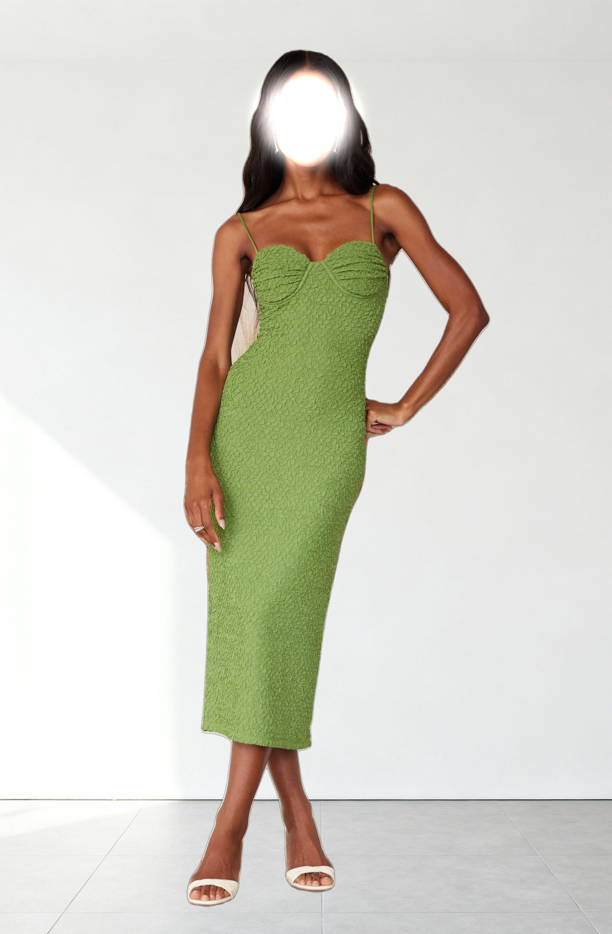 Textured Bustier Midi Dress