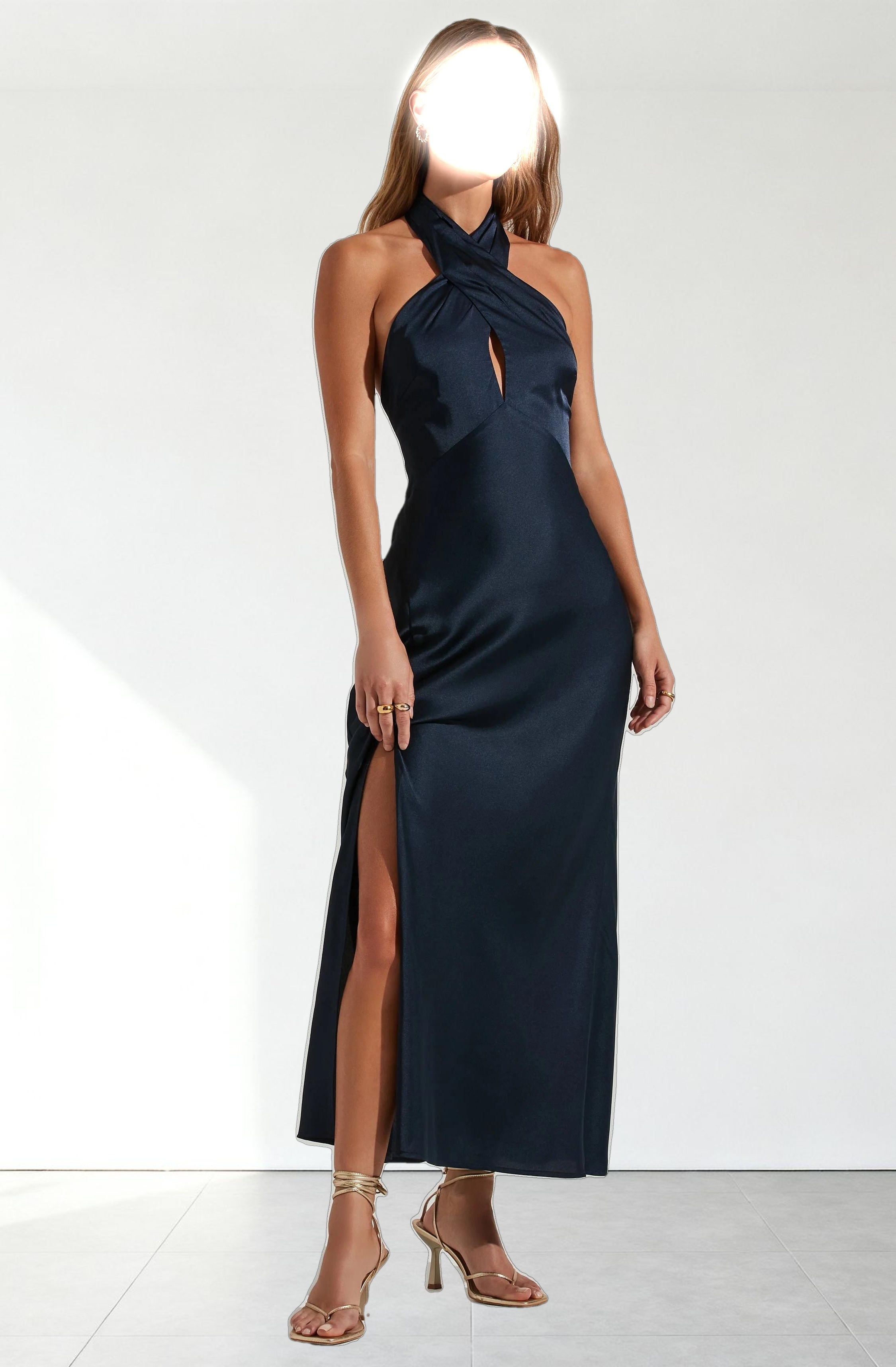 Marissa Satin Halter Neck Midi Dress