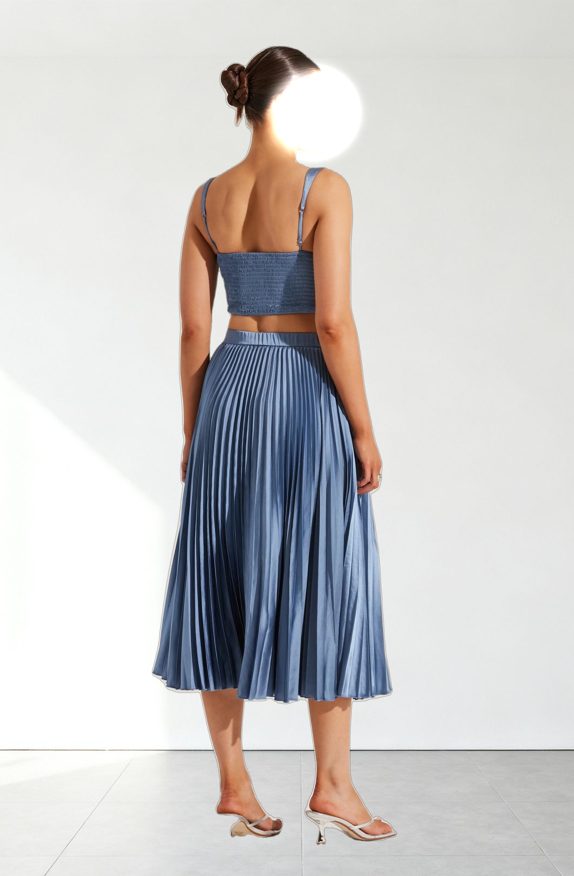 Pleated Satin Midi Skirt