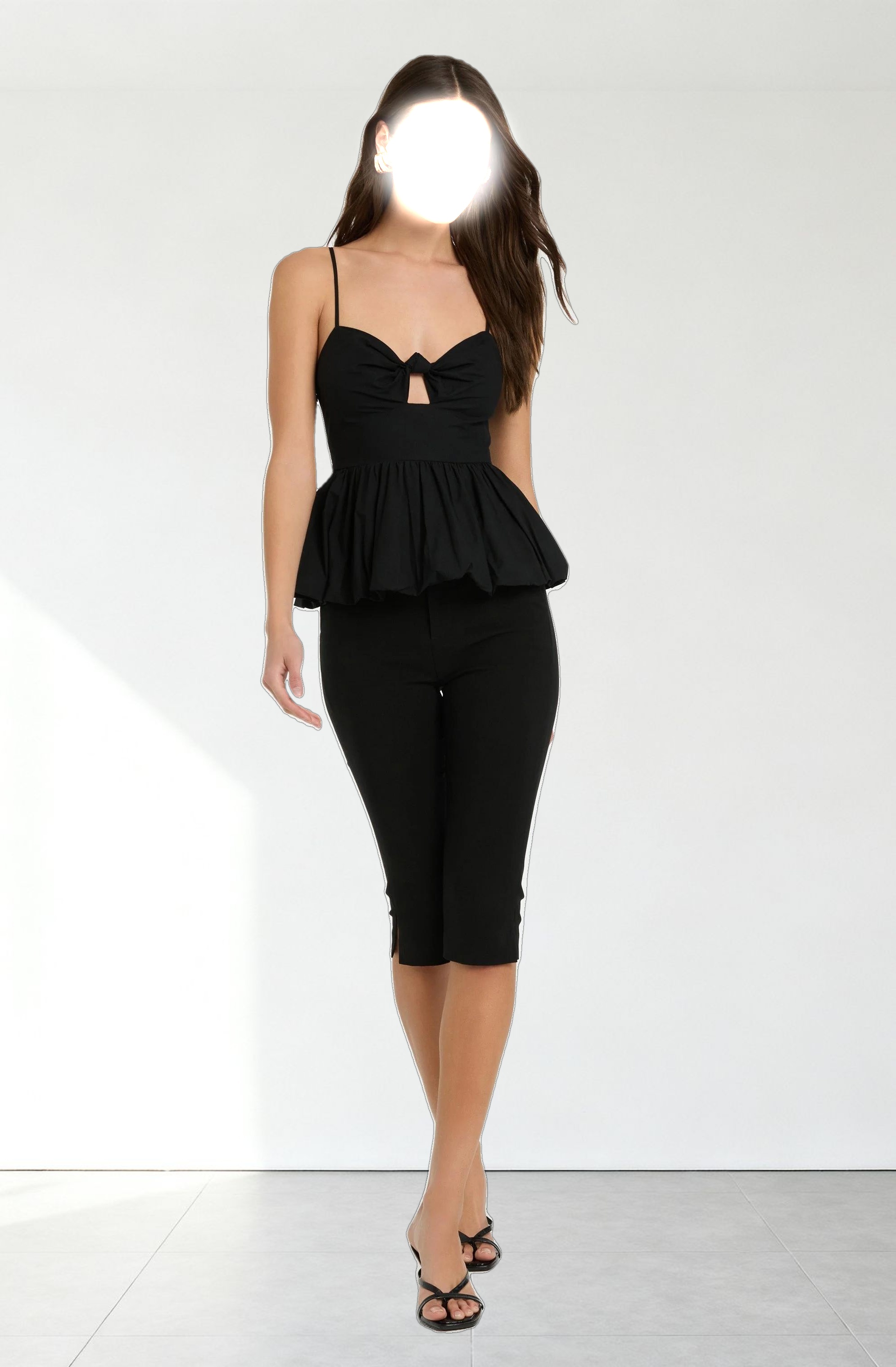 Cutout Bubble Hem Peplum Top