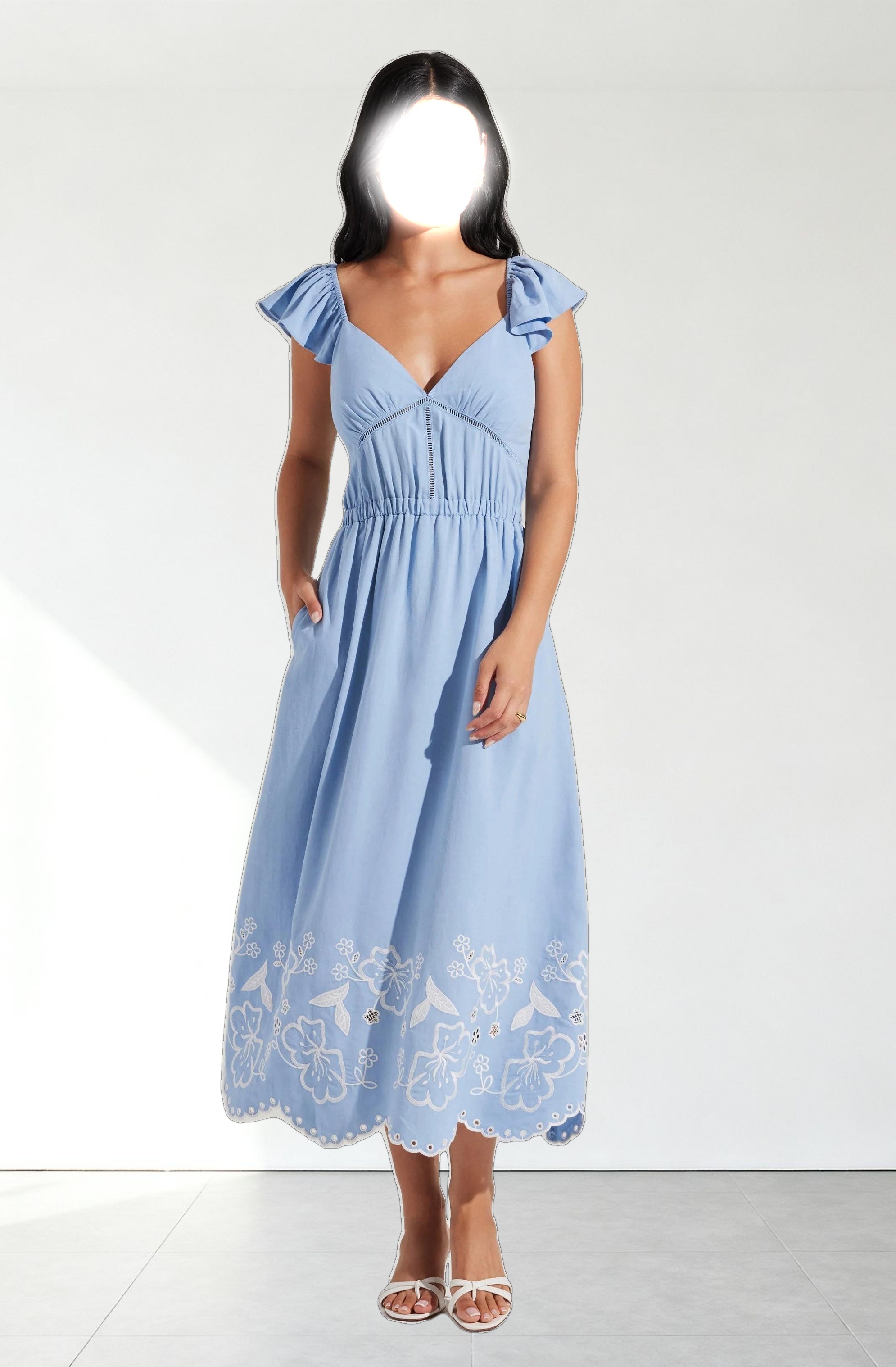 Odeletta Embroidered Floral Trim Dress