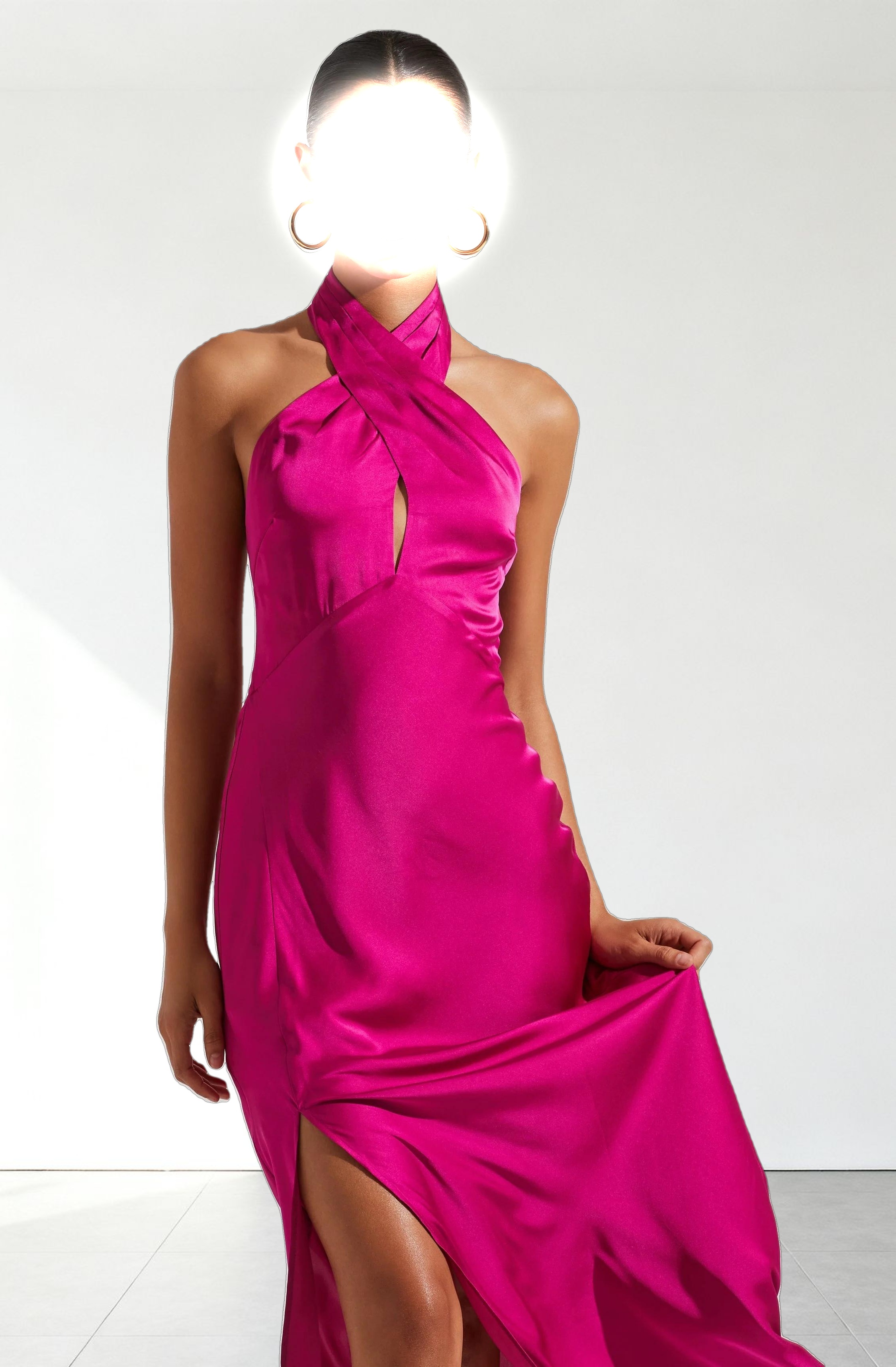 Marissa Satin Halter Neck Midi Dress