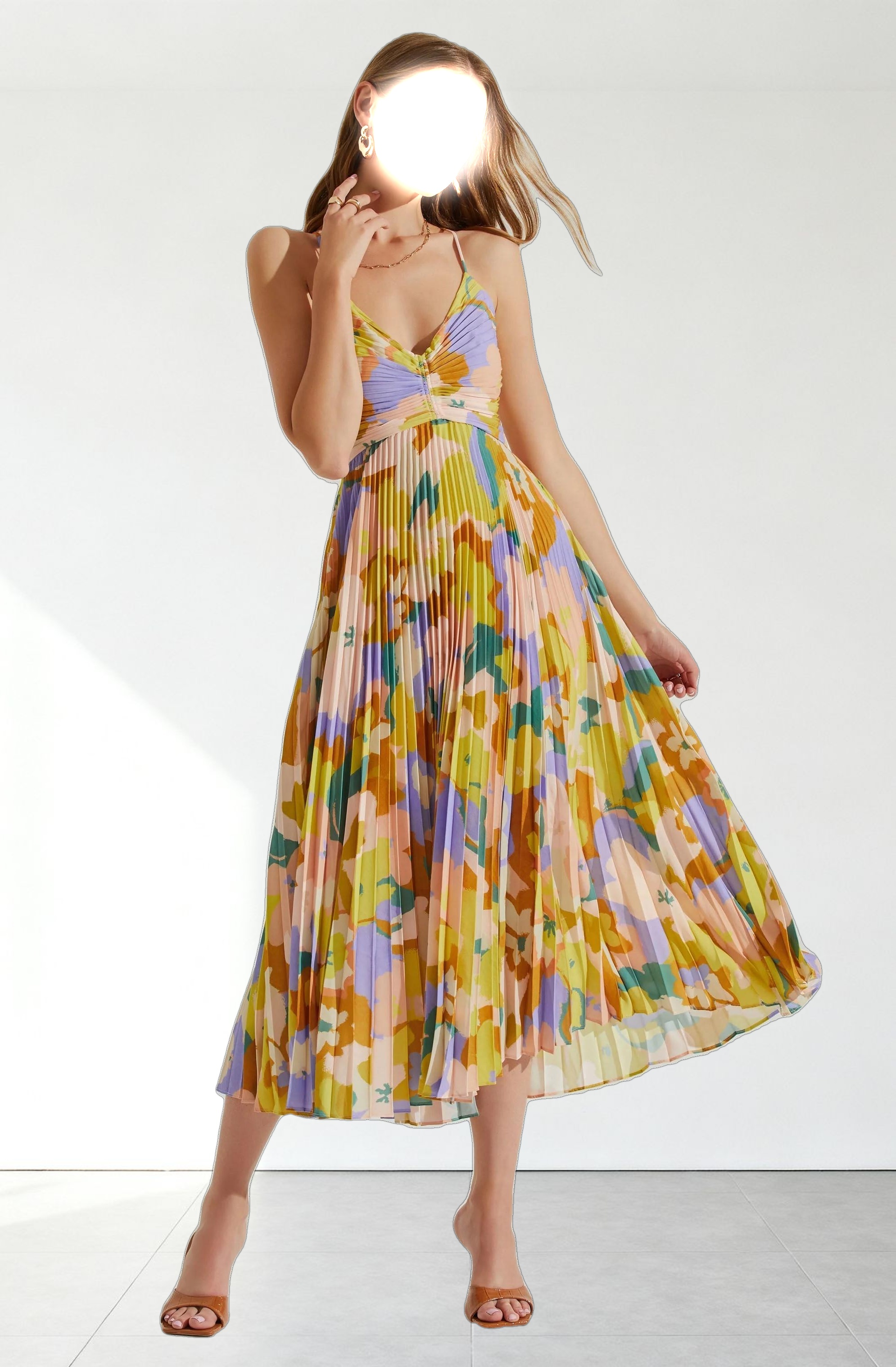 Blythe Floral Plisse Midi Dress