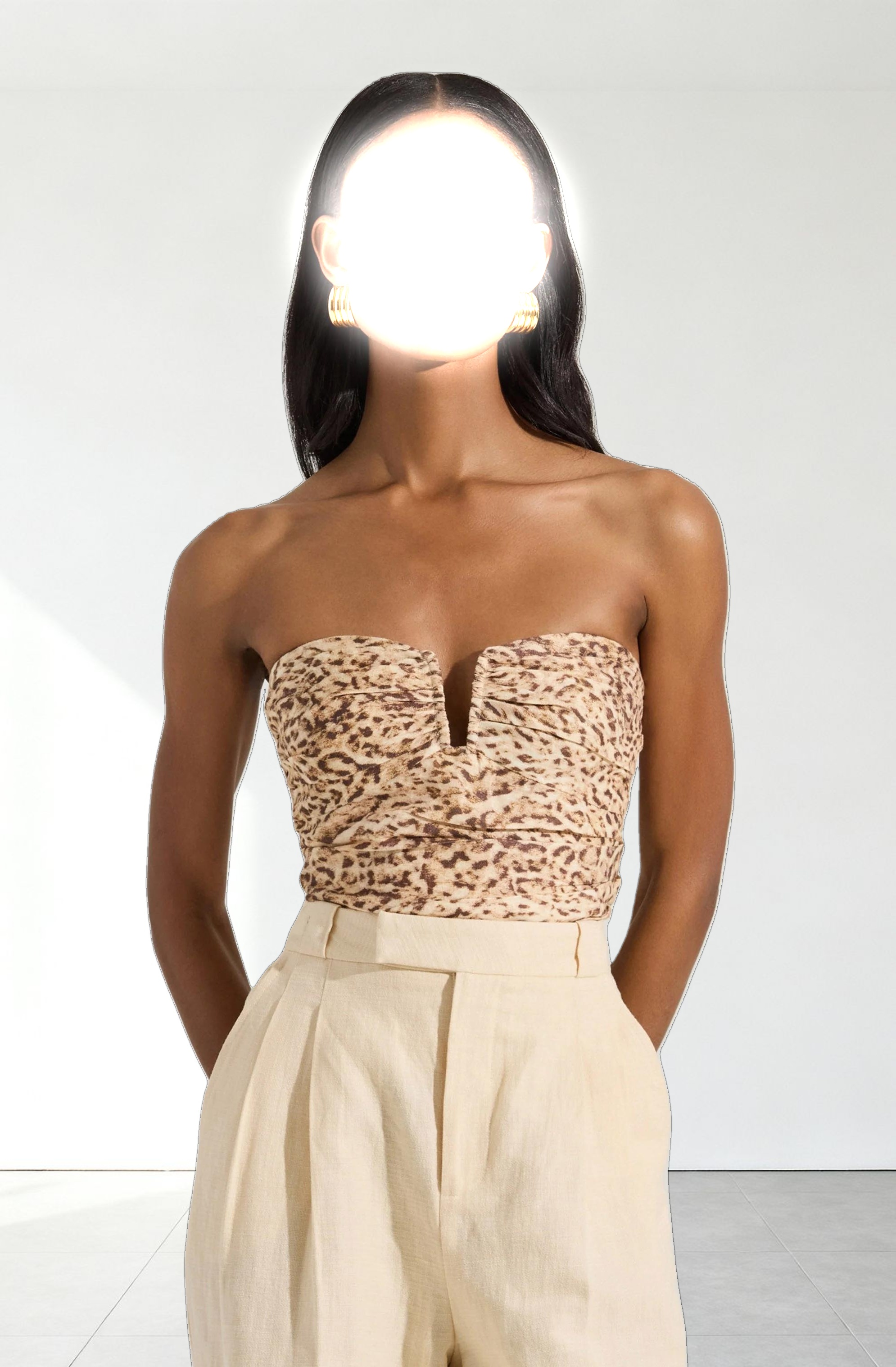 Dahlea Linen Strapless Leopard Top