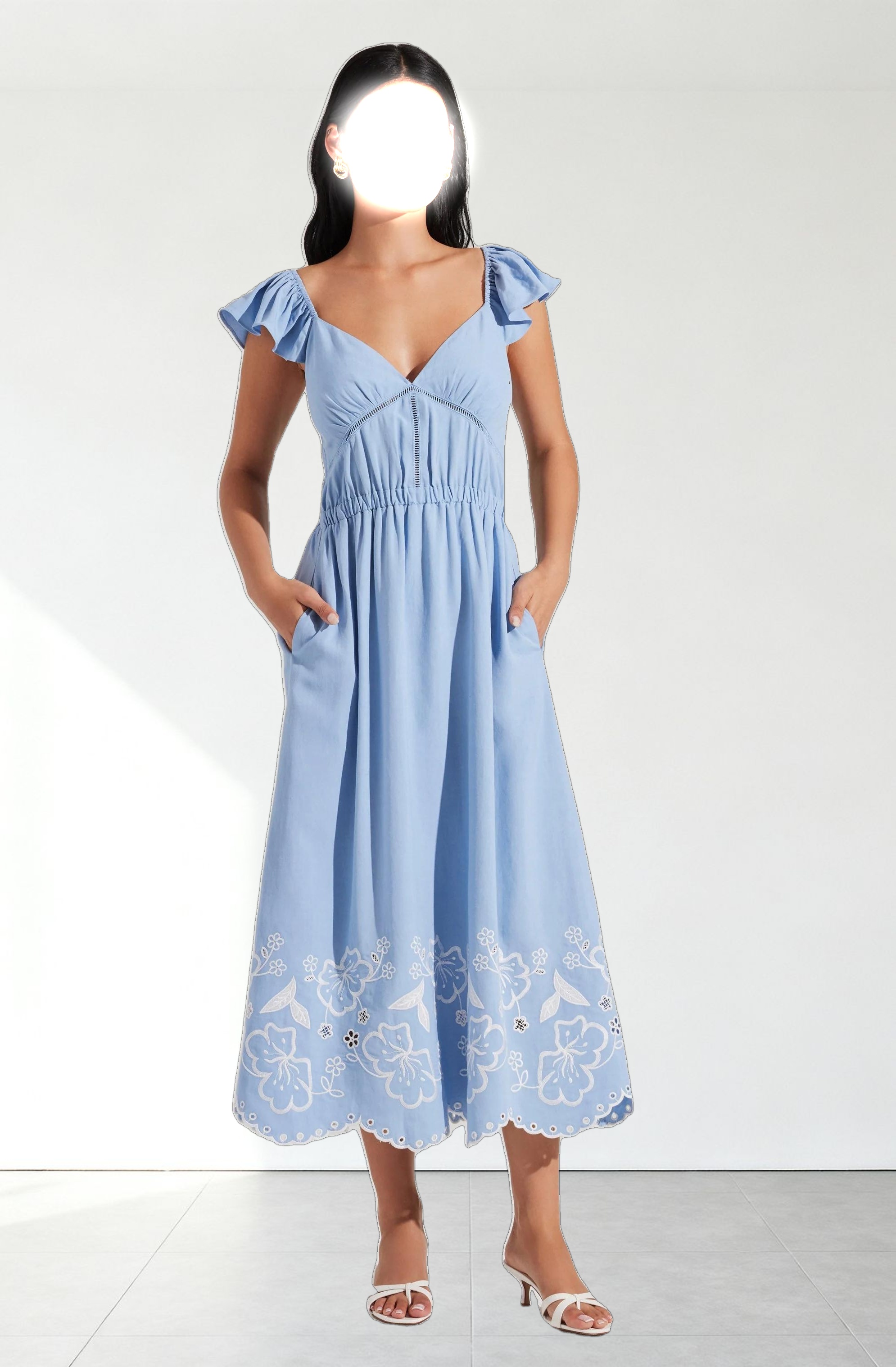 Odeletta Embroidered Floral Trim Dress