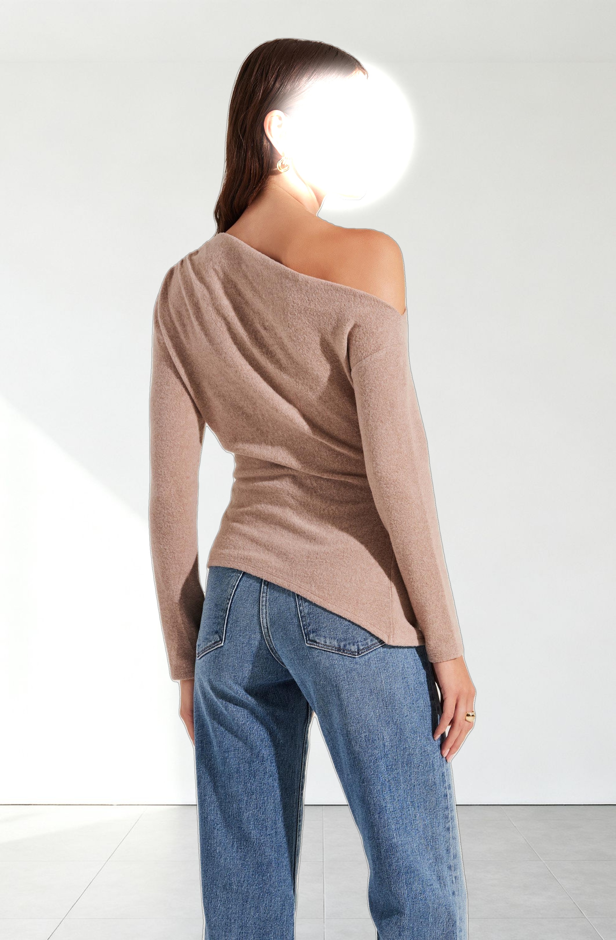 Asymmetrical Off Shoulder Tie Knit Top