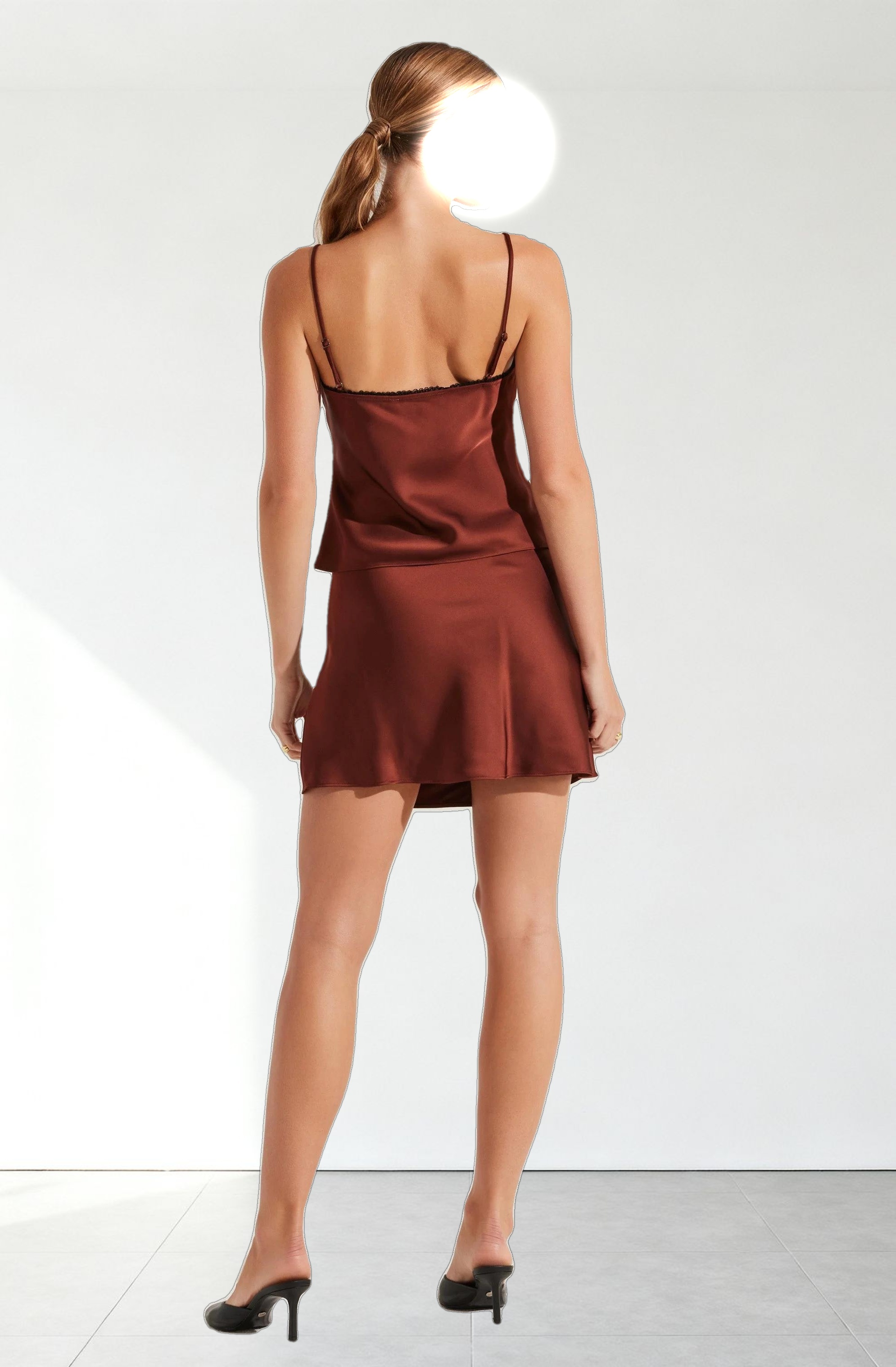 Satin Lace Trim Mini Skirt