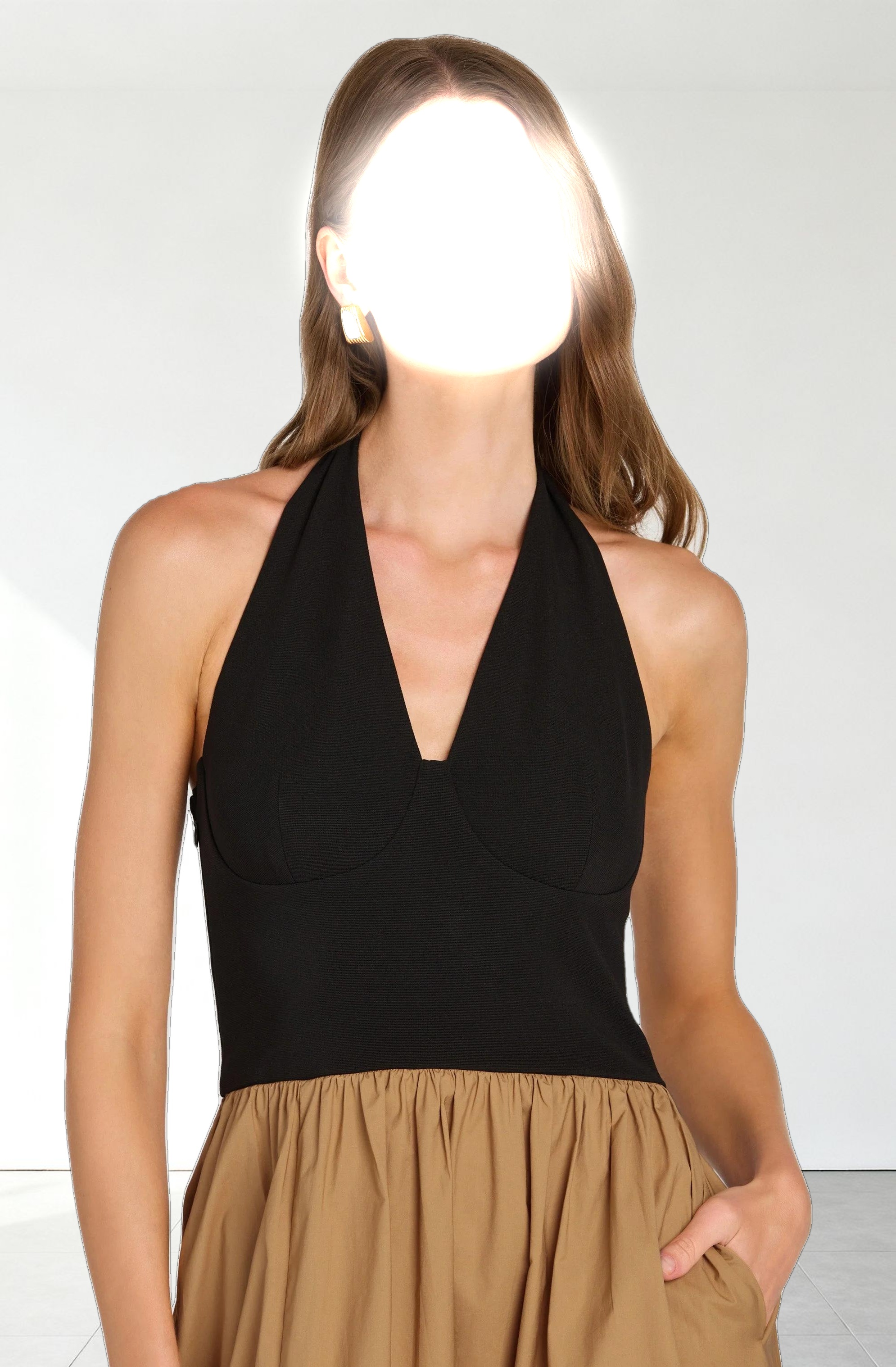 Mixed Media Halter Midi Dress