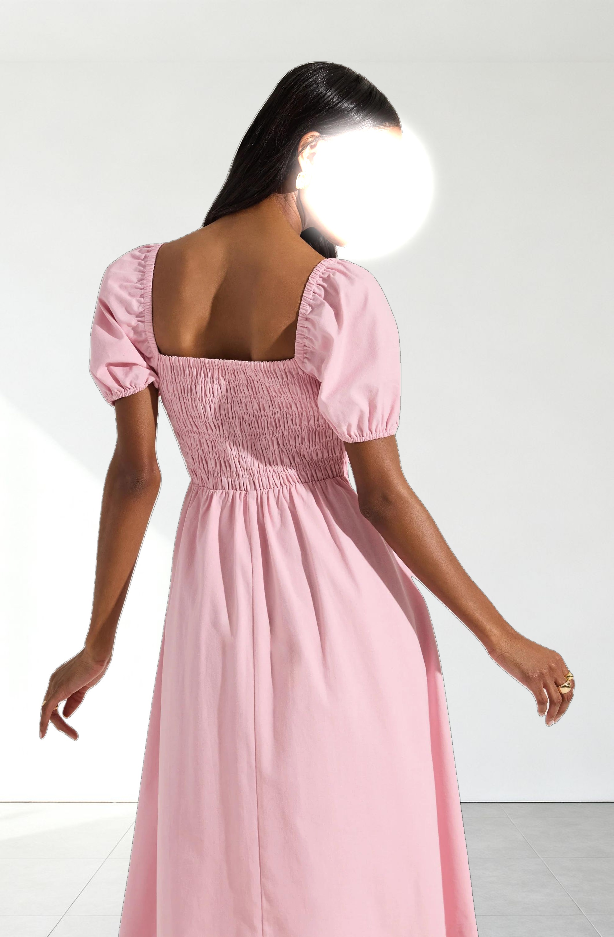 Smocked Bow Midi Dress