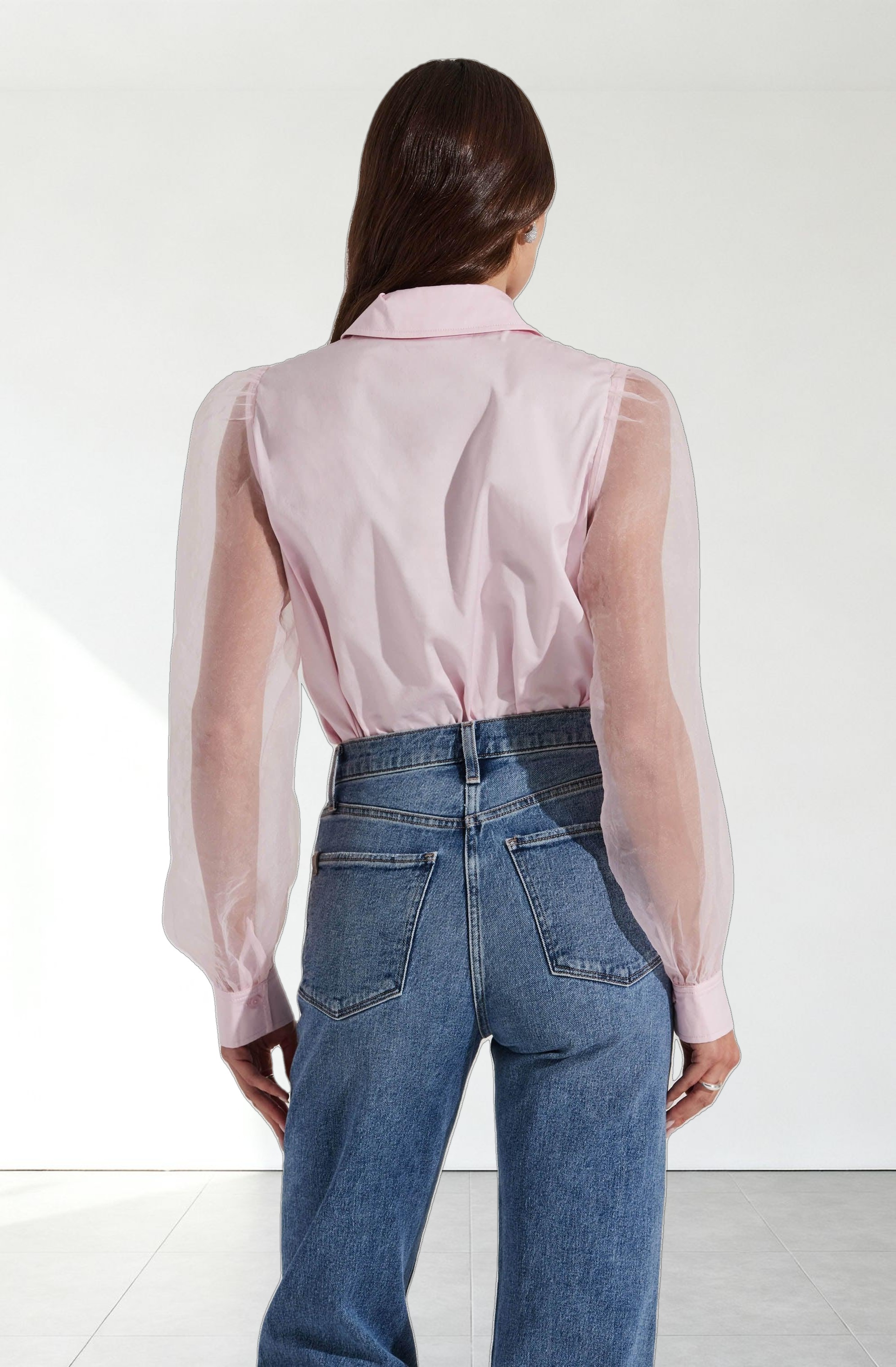 Sheer Sleeve Button Up Shirt