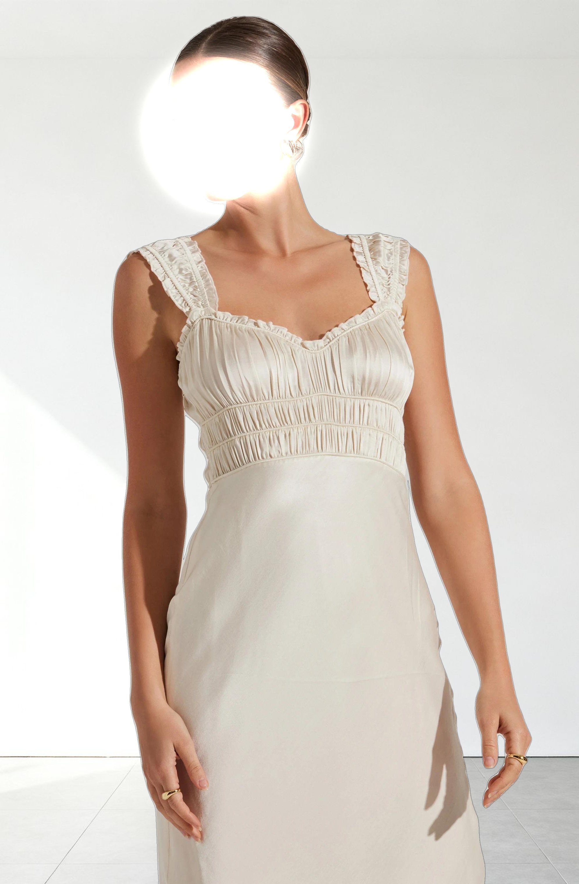 Enola Satin Smocked Midi Dress