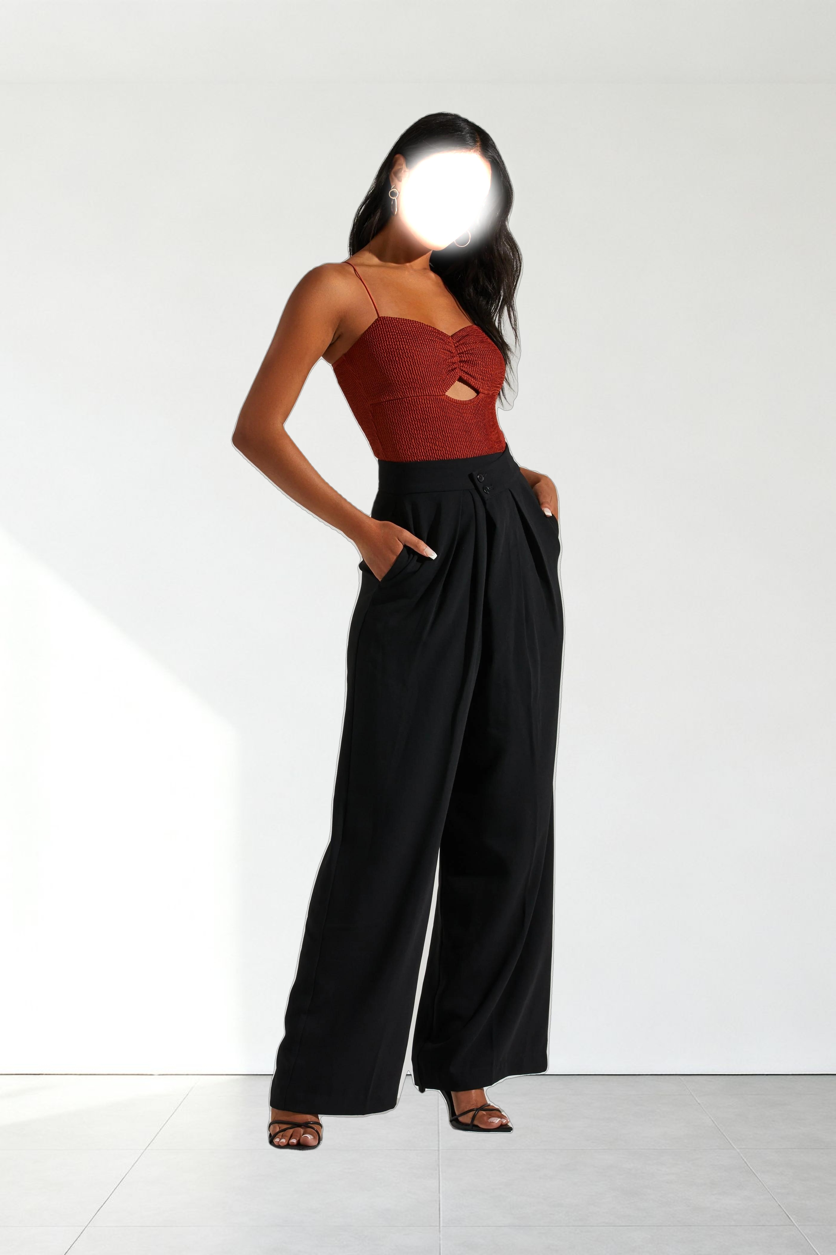 Boyfriend Criss Cross Pleated Wide Leg Pants