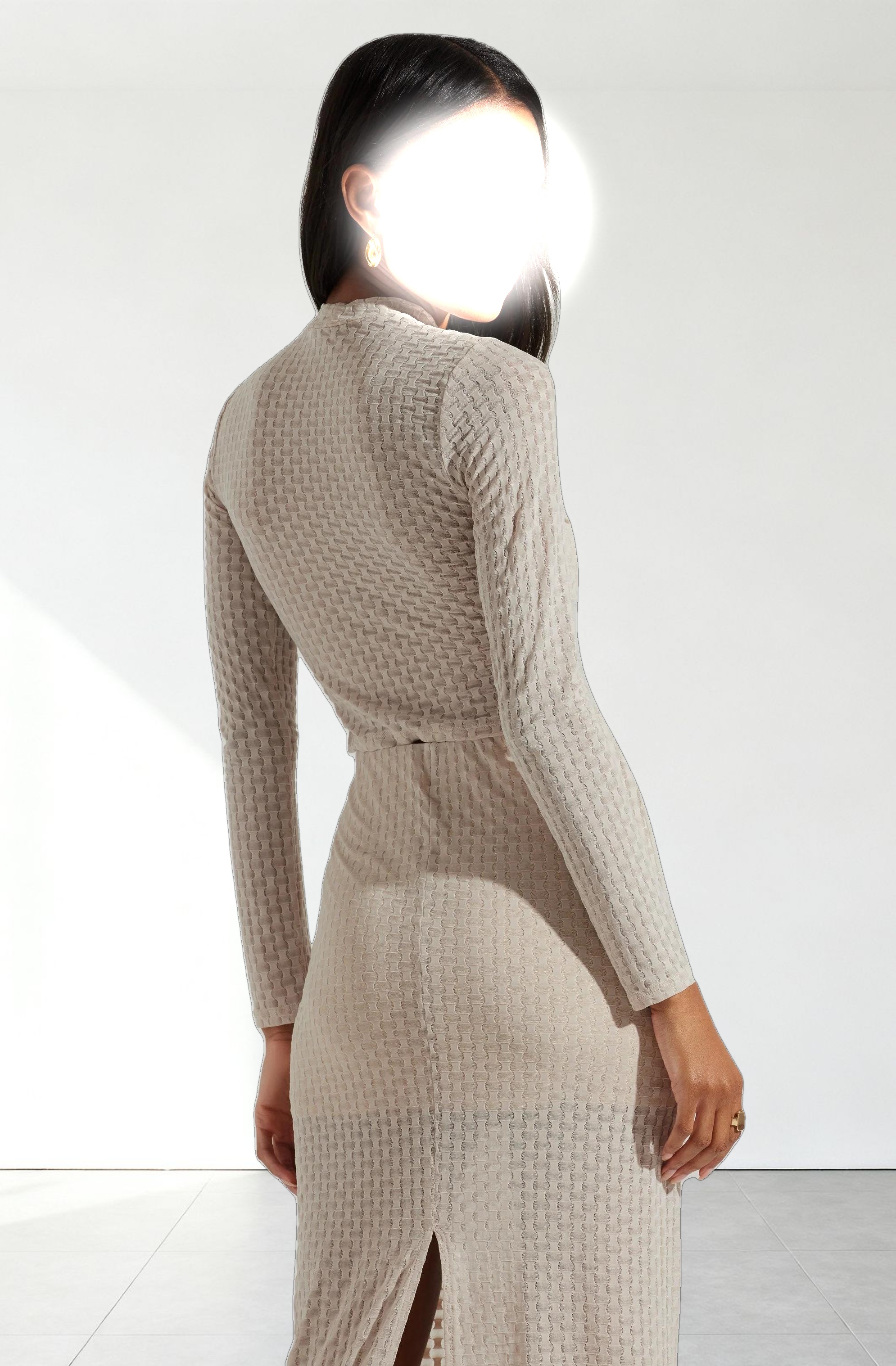 Indah Semi Sheer Mock Neck Long Sleeve Top