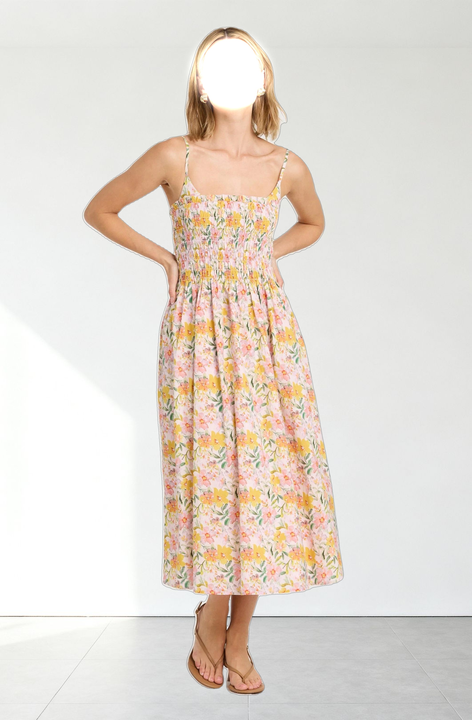 Smocked Floral Midi Dress