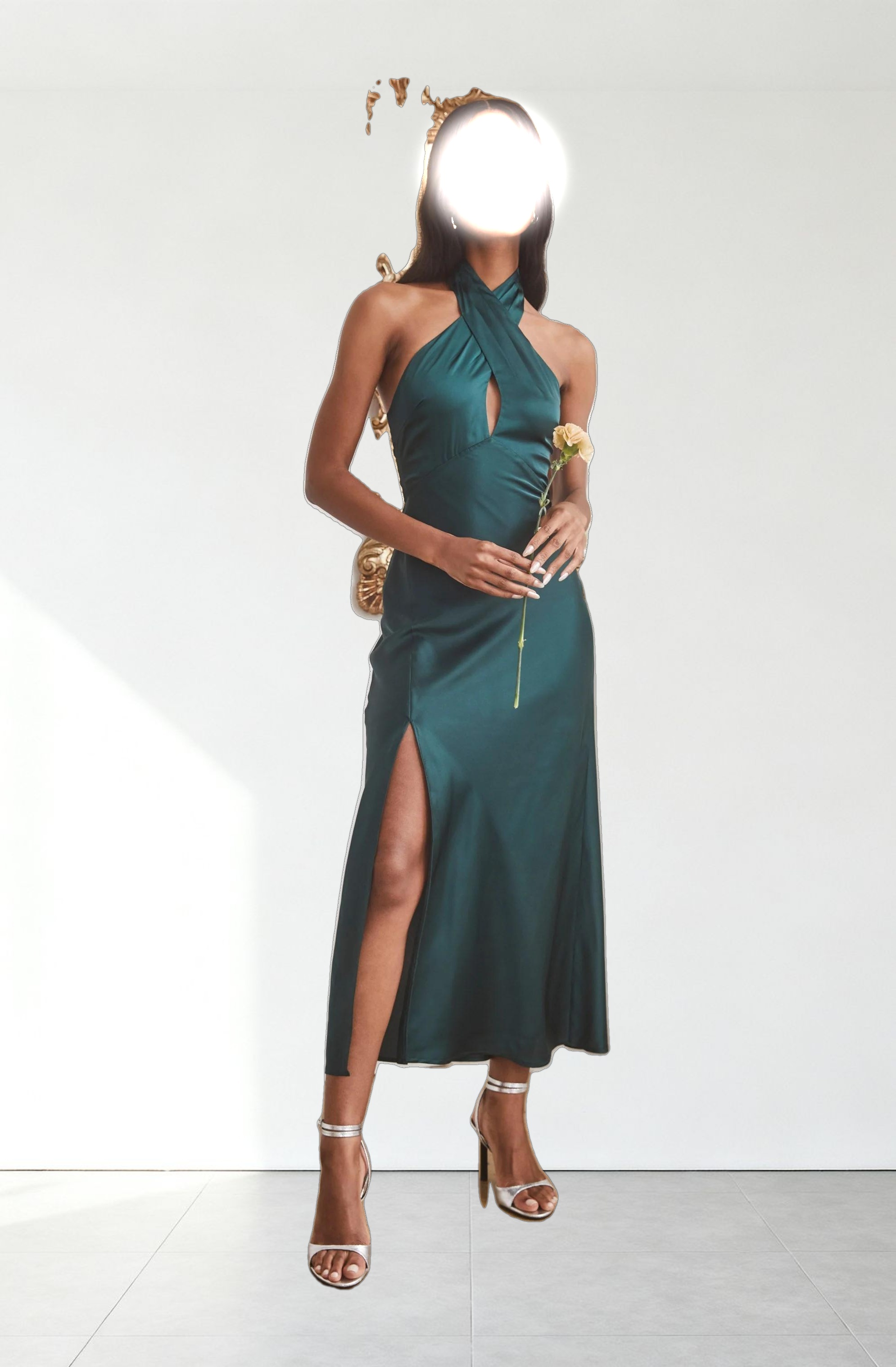 Marissa Satin Halter Neck Midi Dress