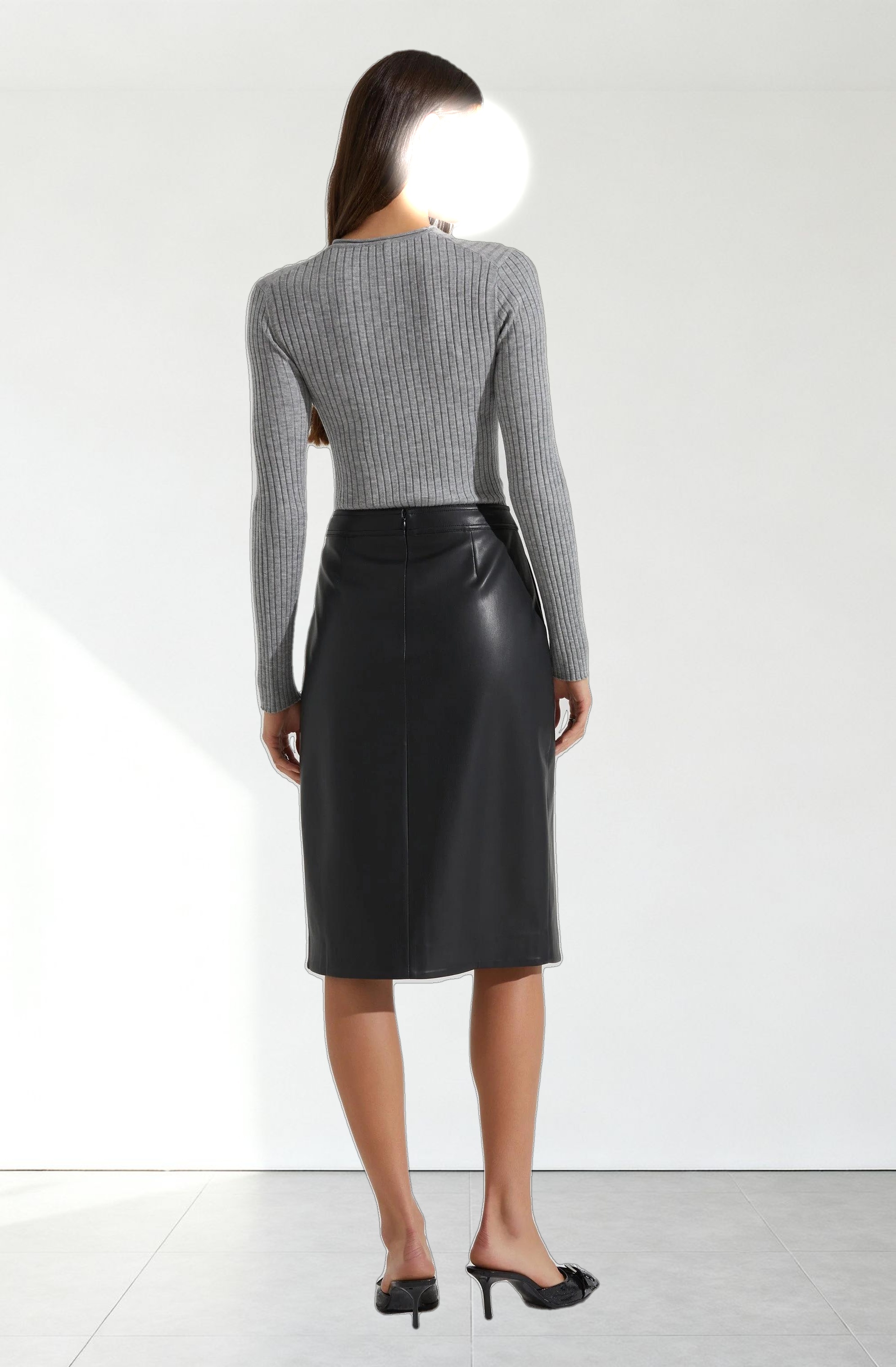 Ladonne Faux Leather Midi Skirt