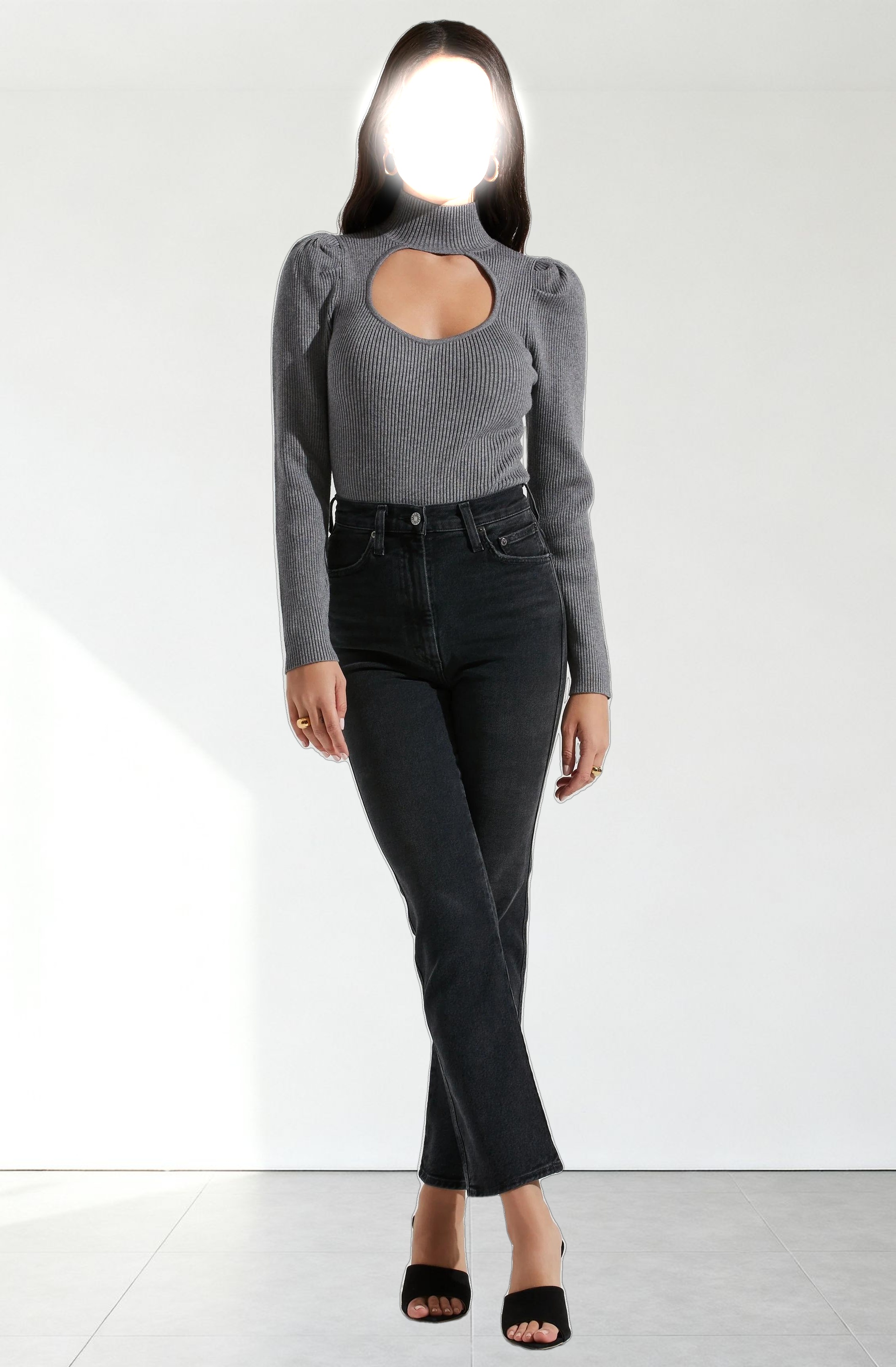 Front Cutout Long Sleeve Sweater Bodysuit