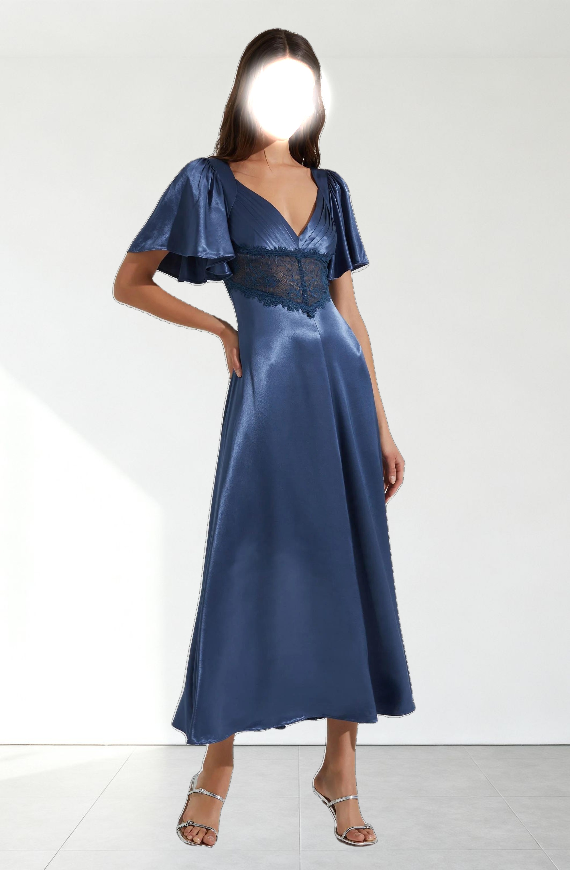 Aurelia Satin V-Neck Midi Dress