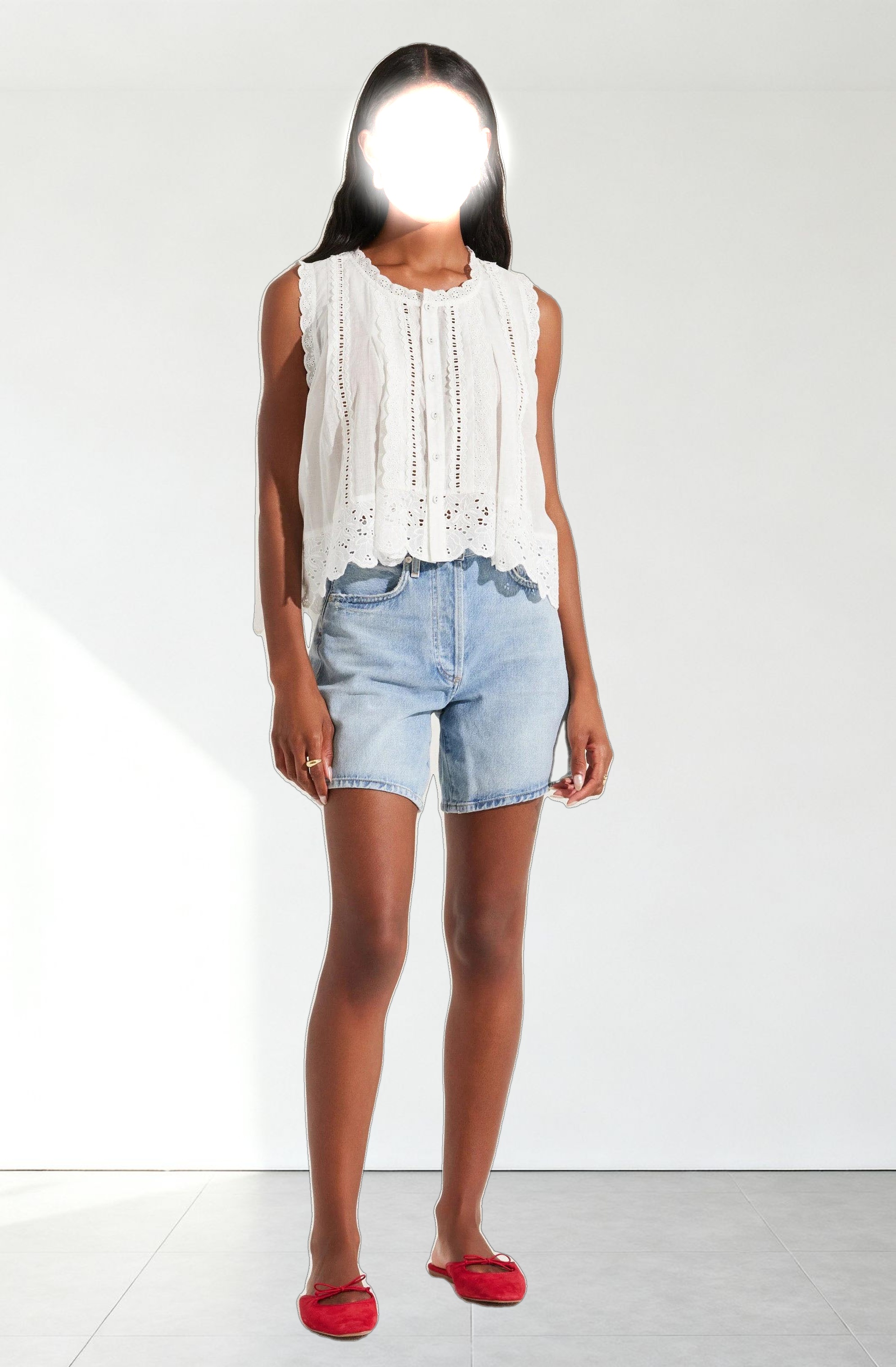 Alisa High Low Eyelet Top