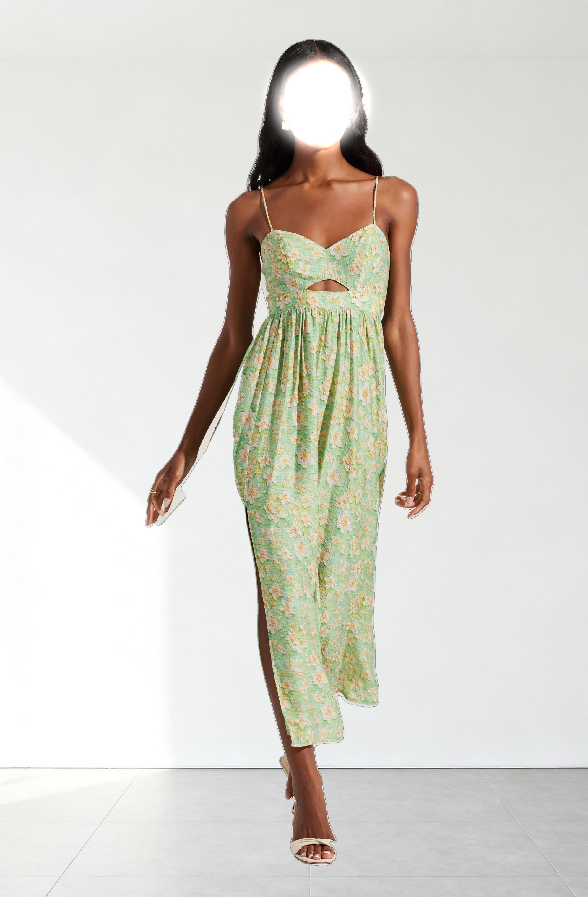 Front Cutout Floral Midi Dress