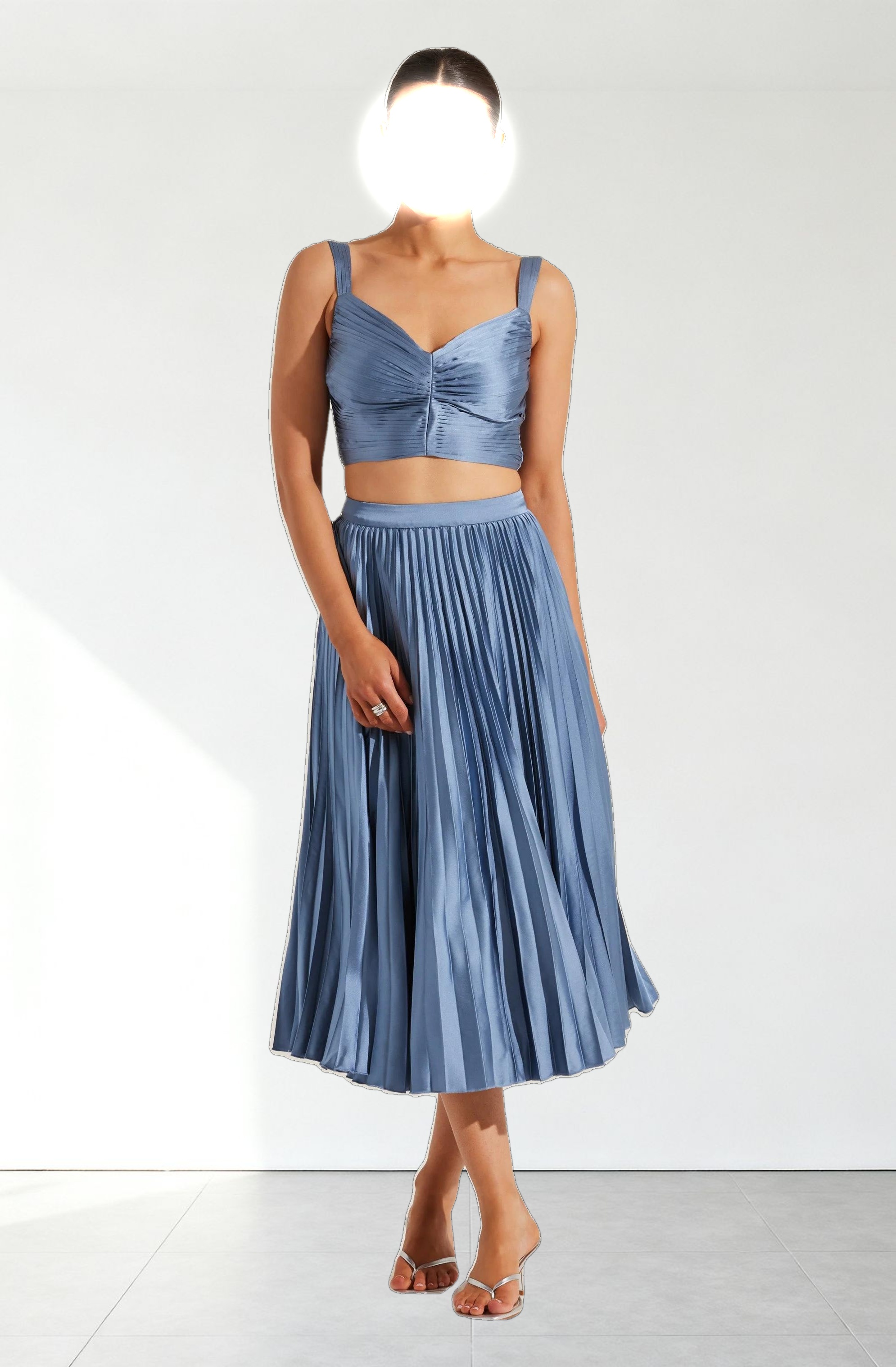 Pleated Satin Midi Skirt