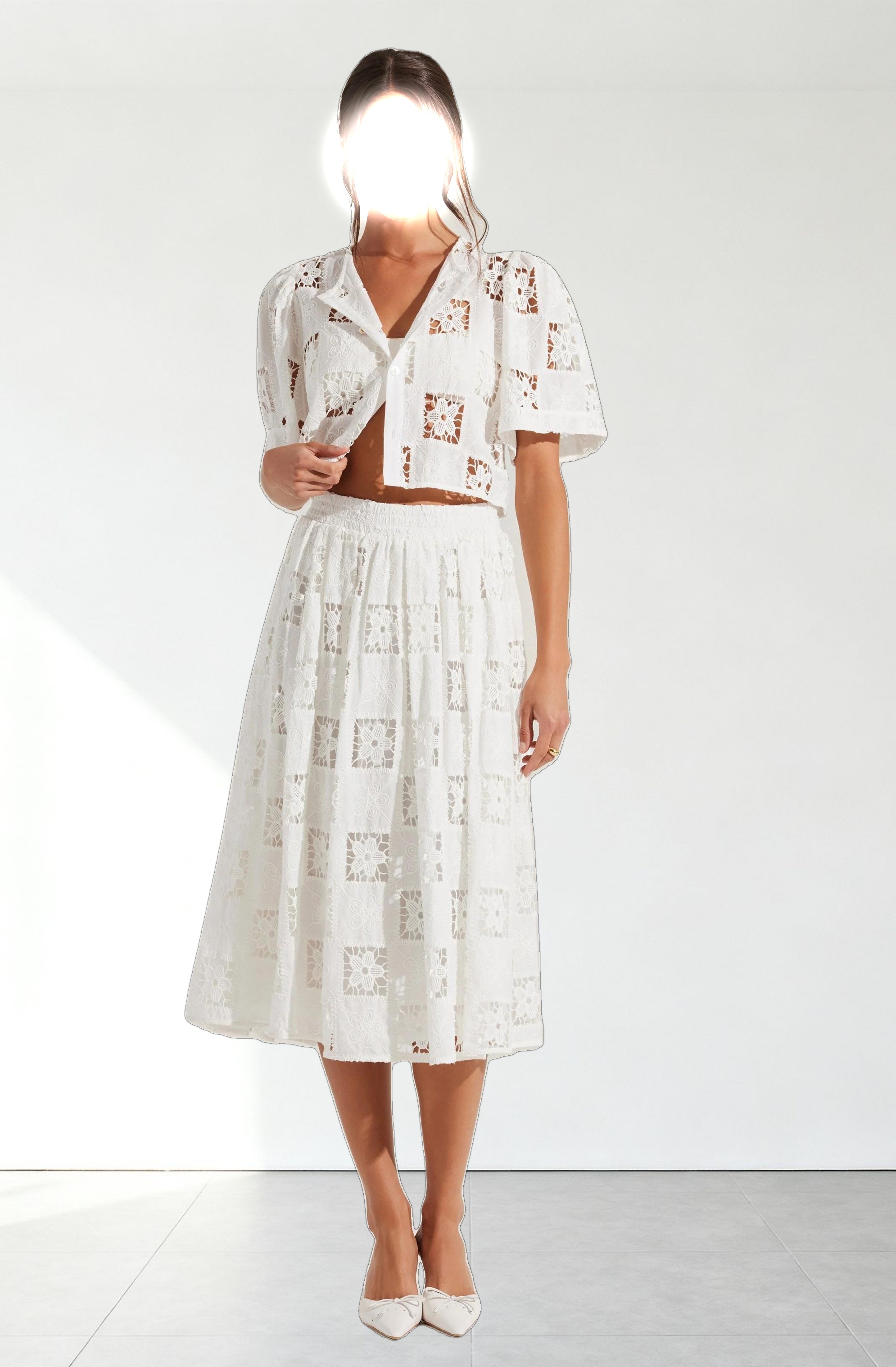 Andolina Crochet Lace Midi Skirt