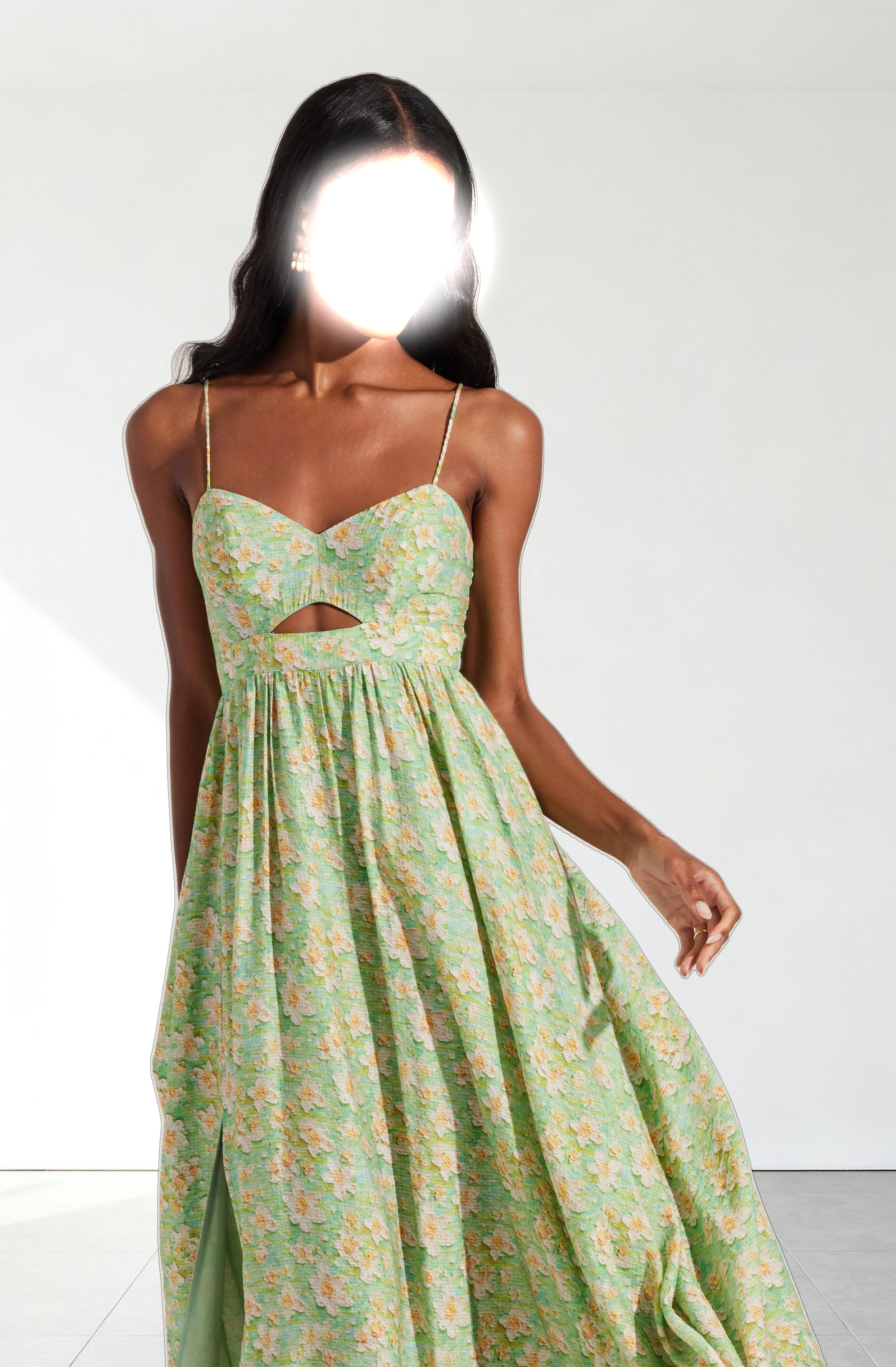 Front Cutout Floral Midi Dress