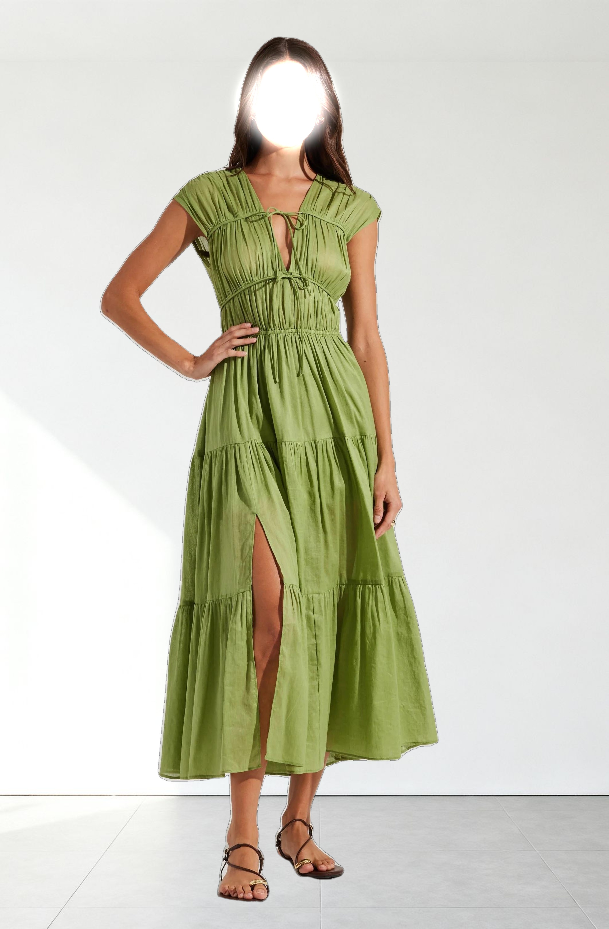 Alexandria Shirred Tiered Midi Dress