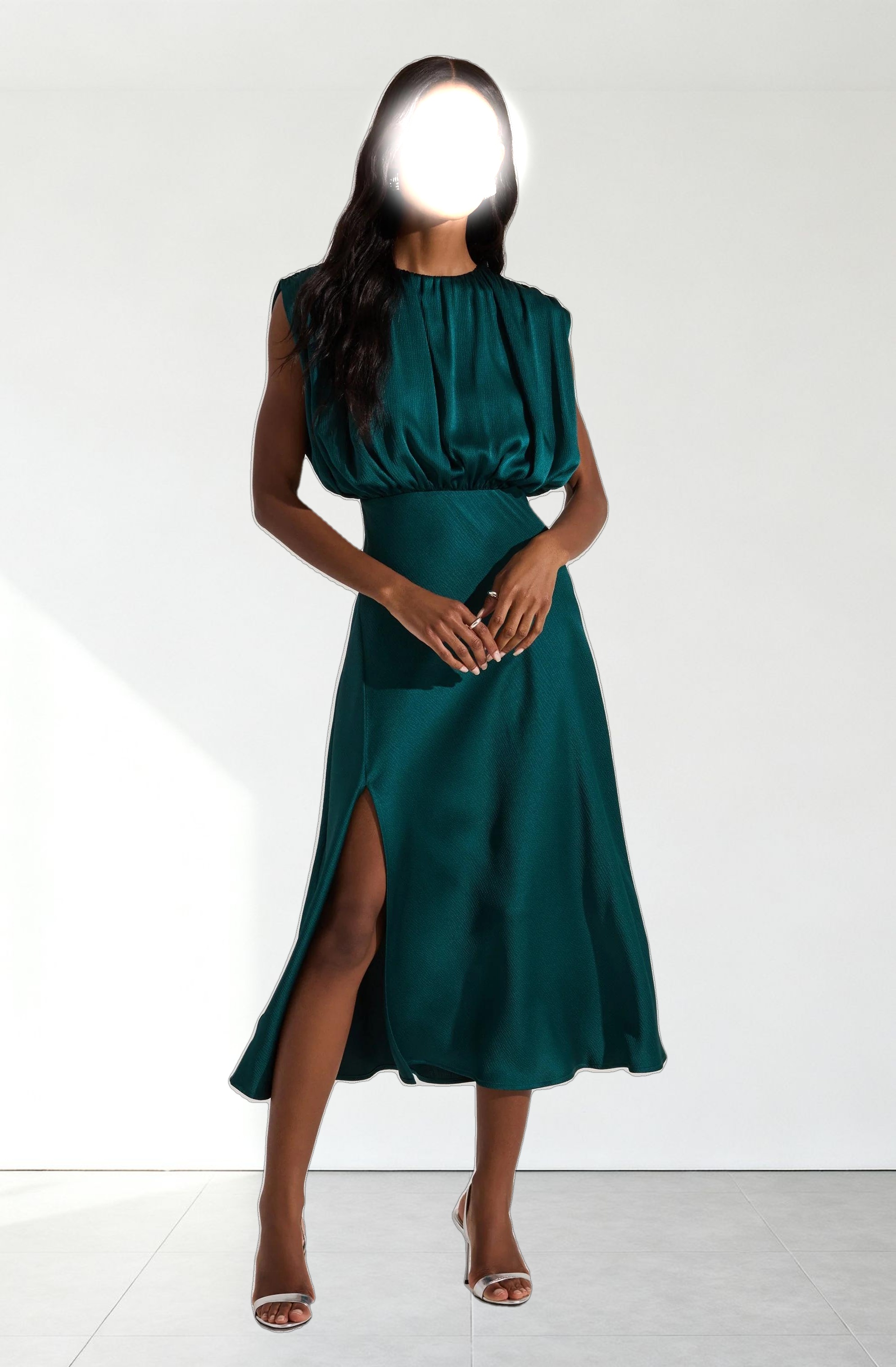 Blouson Satin Midi Dress