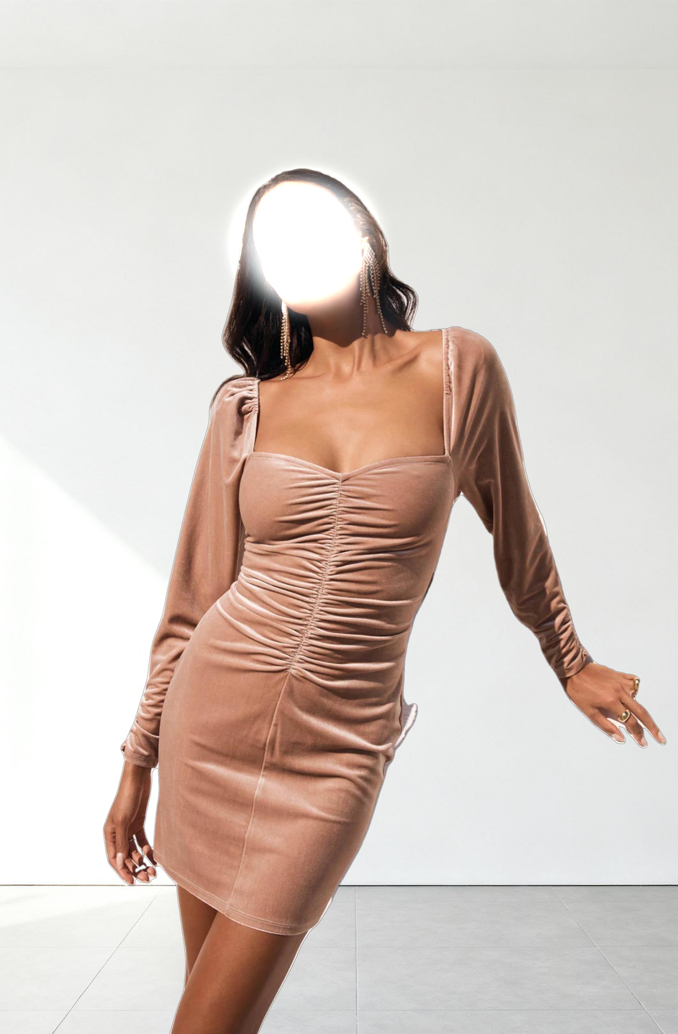 Ellsmere Velvet Rouched Long Sleeve Mini Dress