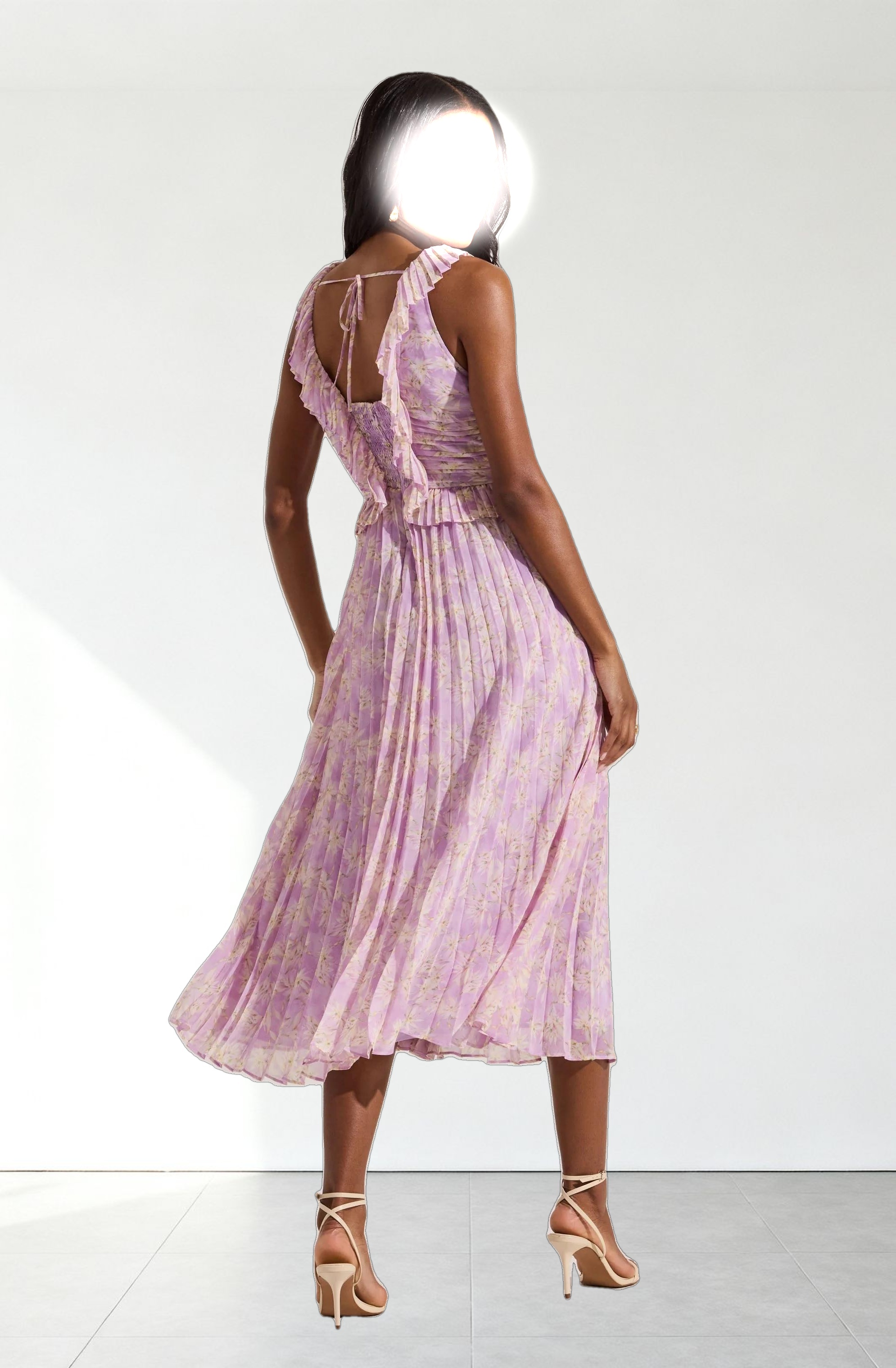 Floral Ruffle Pleated Midi Dress