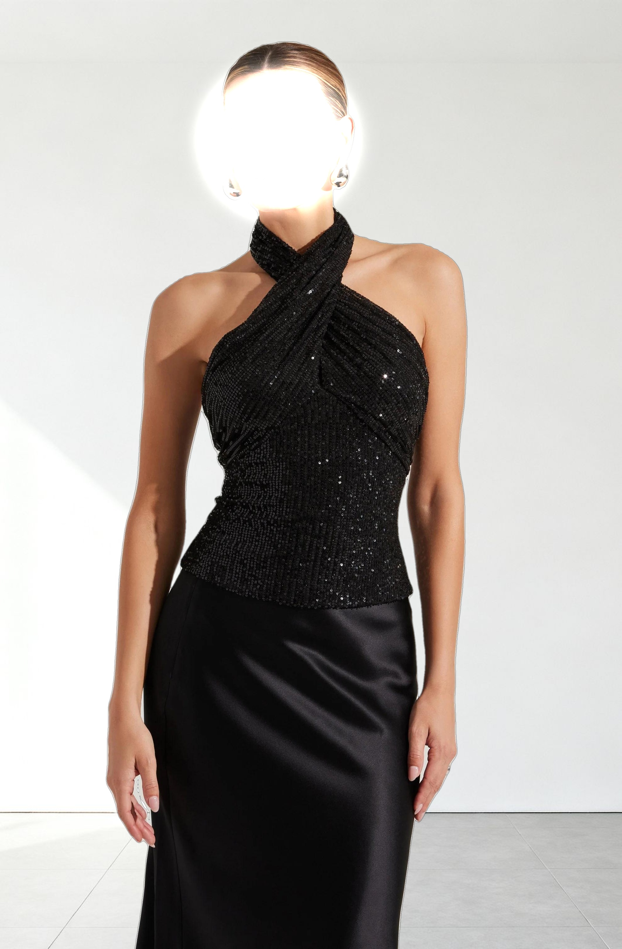 Sequin Crossover Halter Top