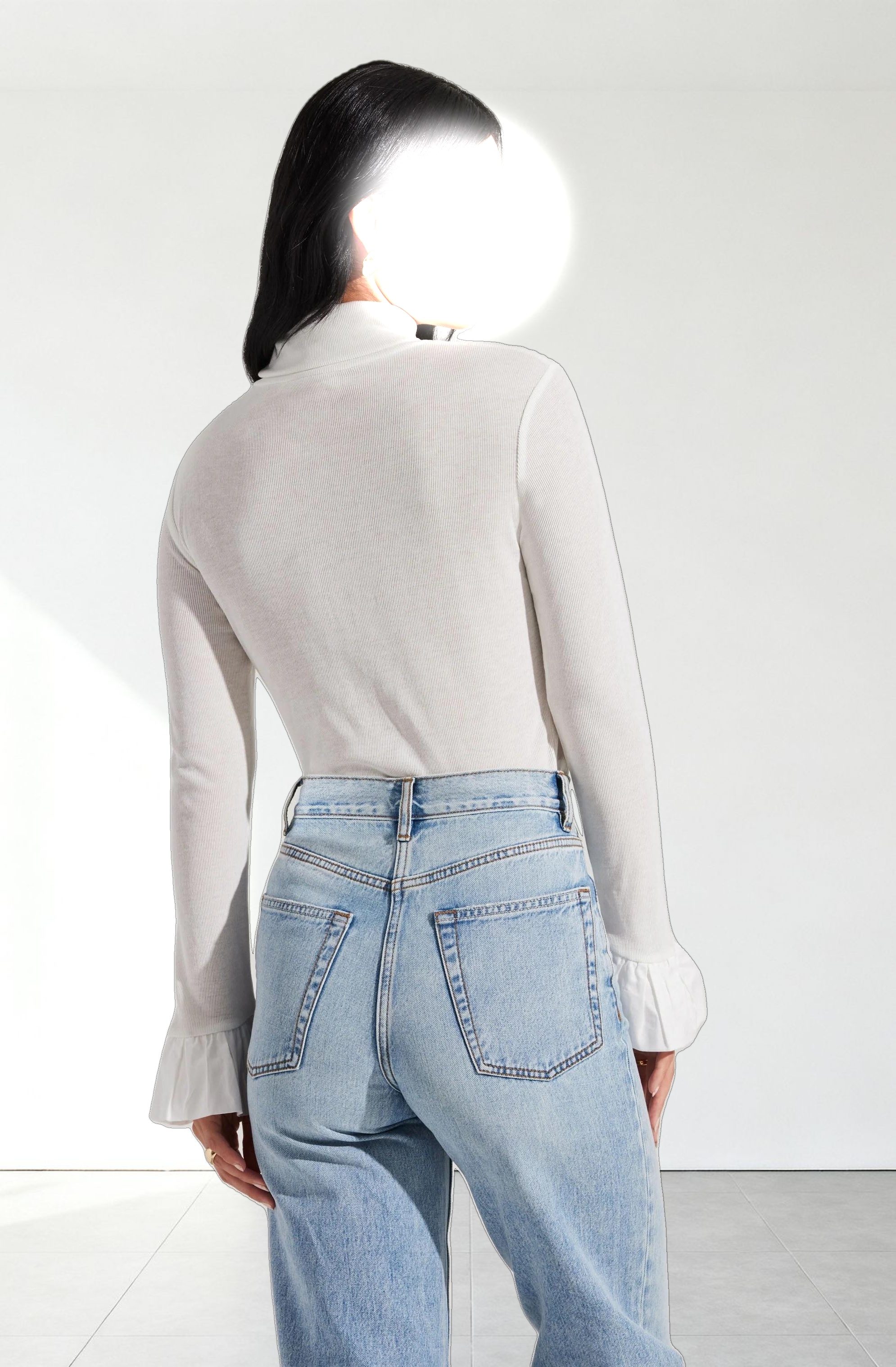 Flare Sleeve Ribbed Turtleneck