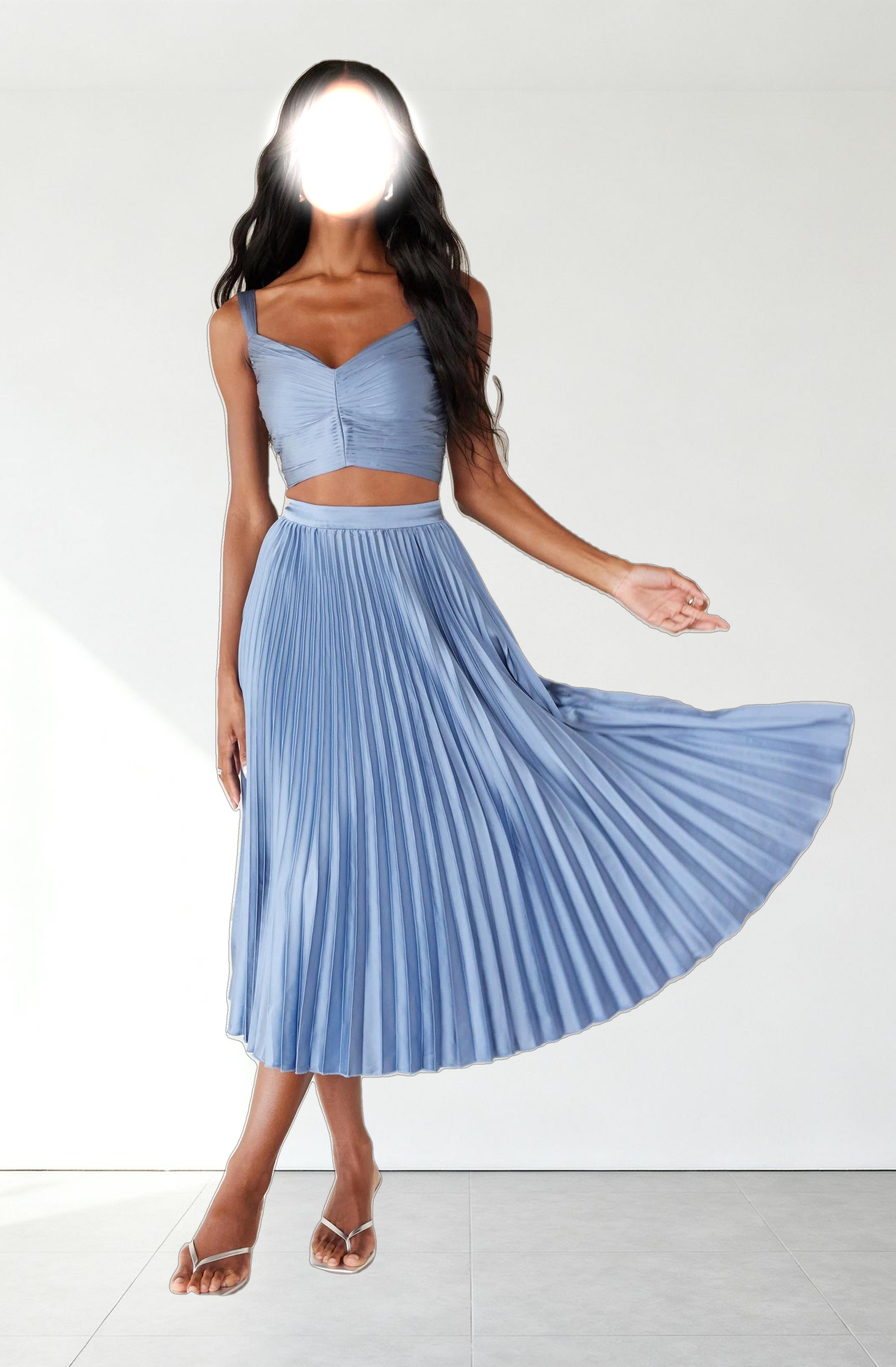 Pleated Satin Midi Skirt