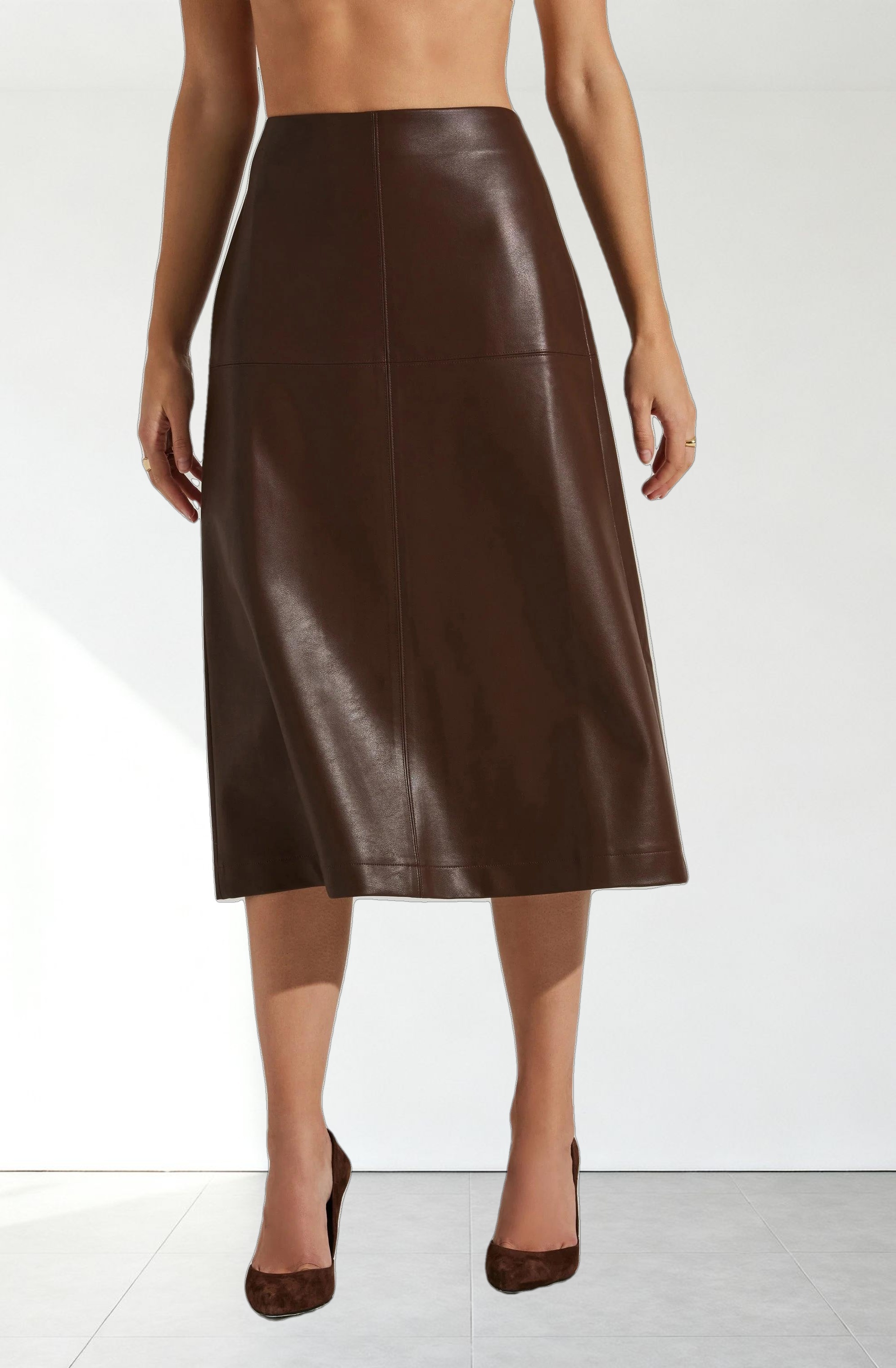 Yuria Faux Leather Midi Skirt