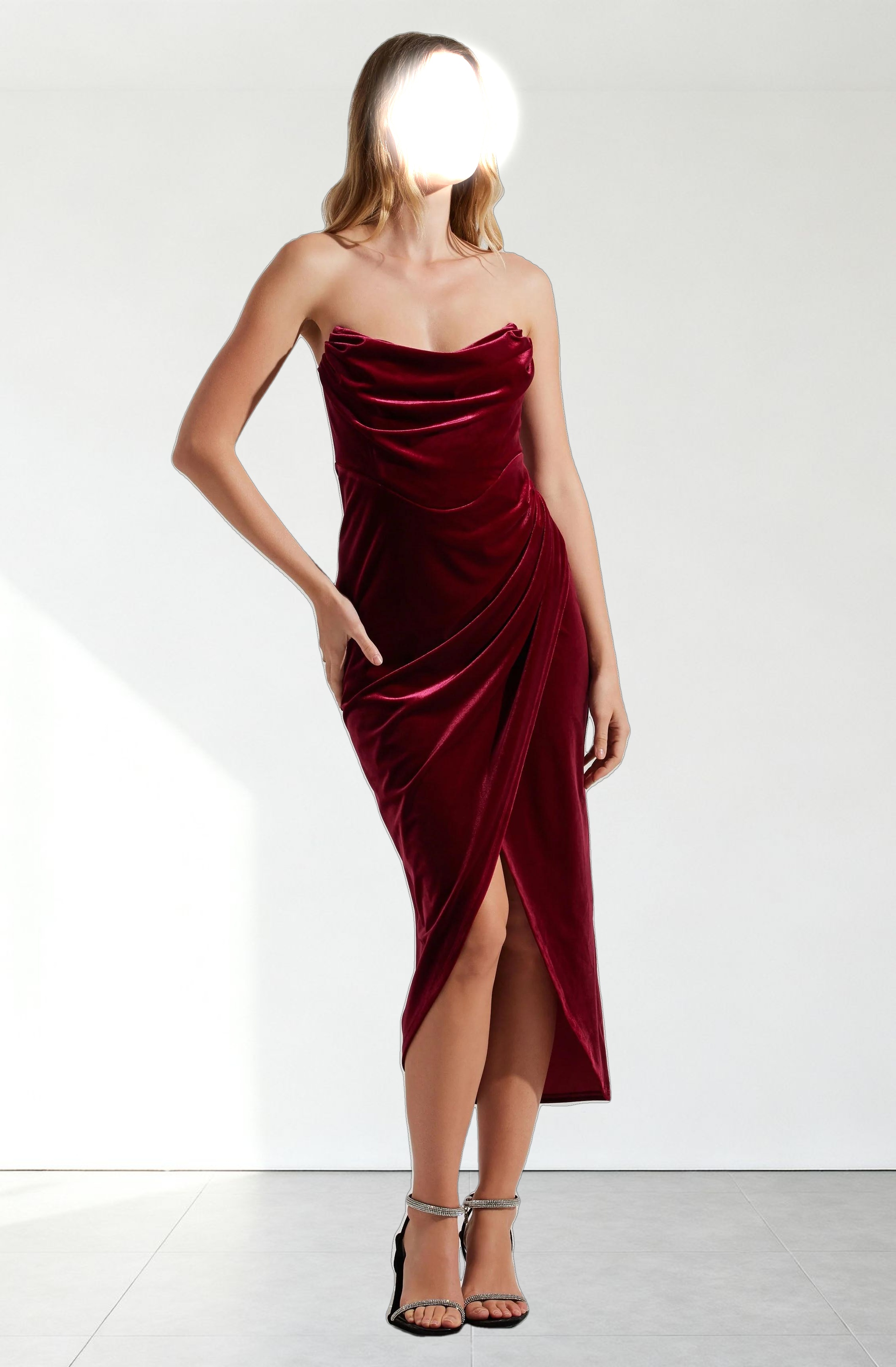 Meghan Velvet Draped Midi Dress
