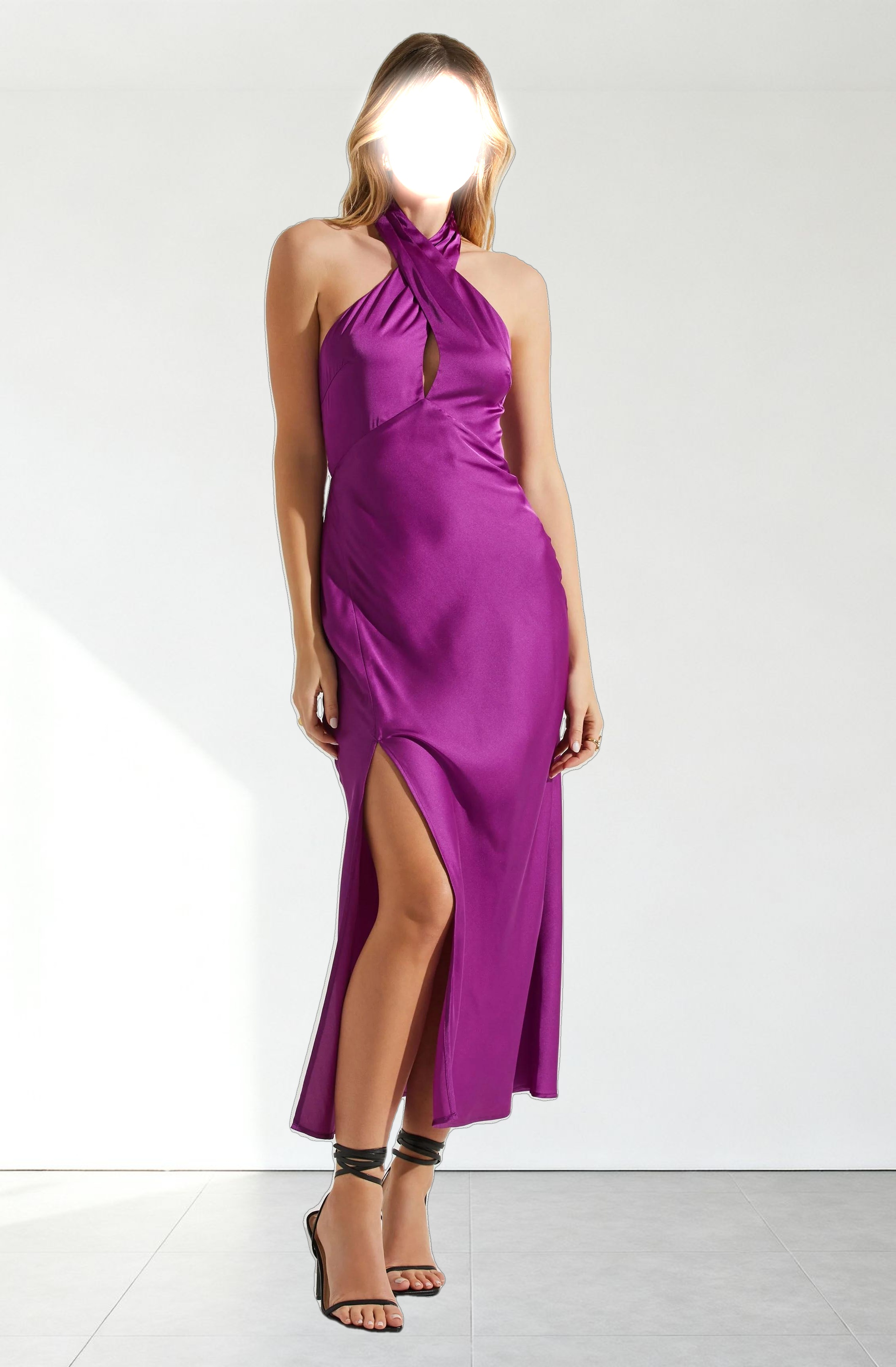 Marissa Satin Halter Neck Midi Dress